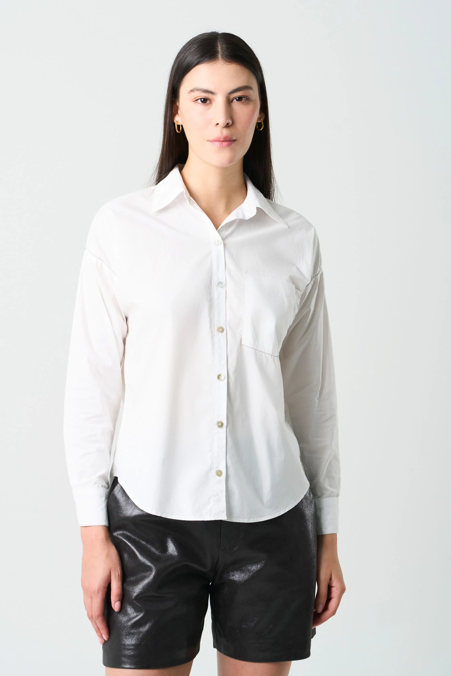 Basic LongSleeve Shirt for Women in Plain Weave with Millaré Detail