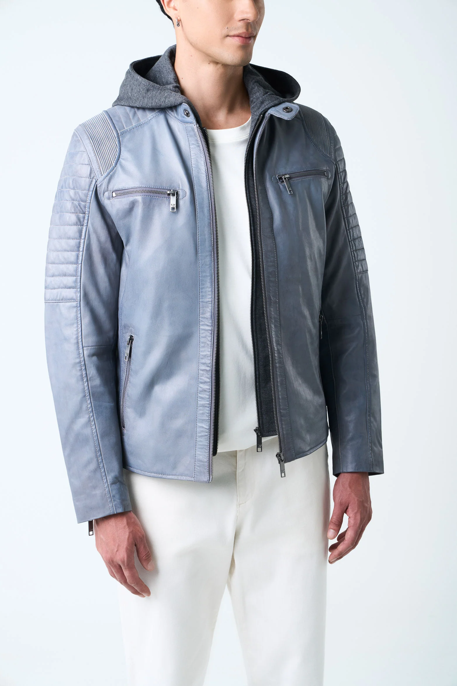 Belmont Leather Jacket for Men with Hood and Chest Panel - Image 5