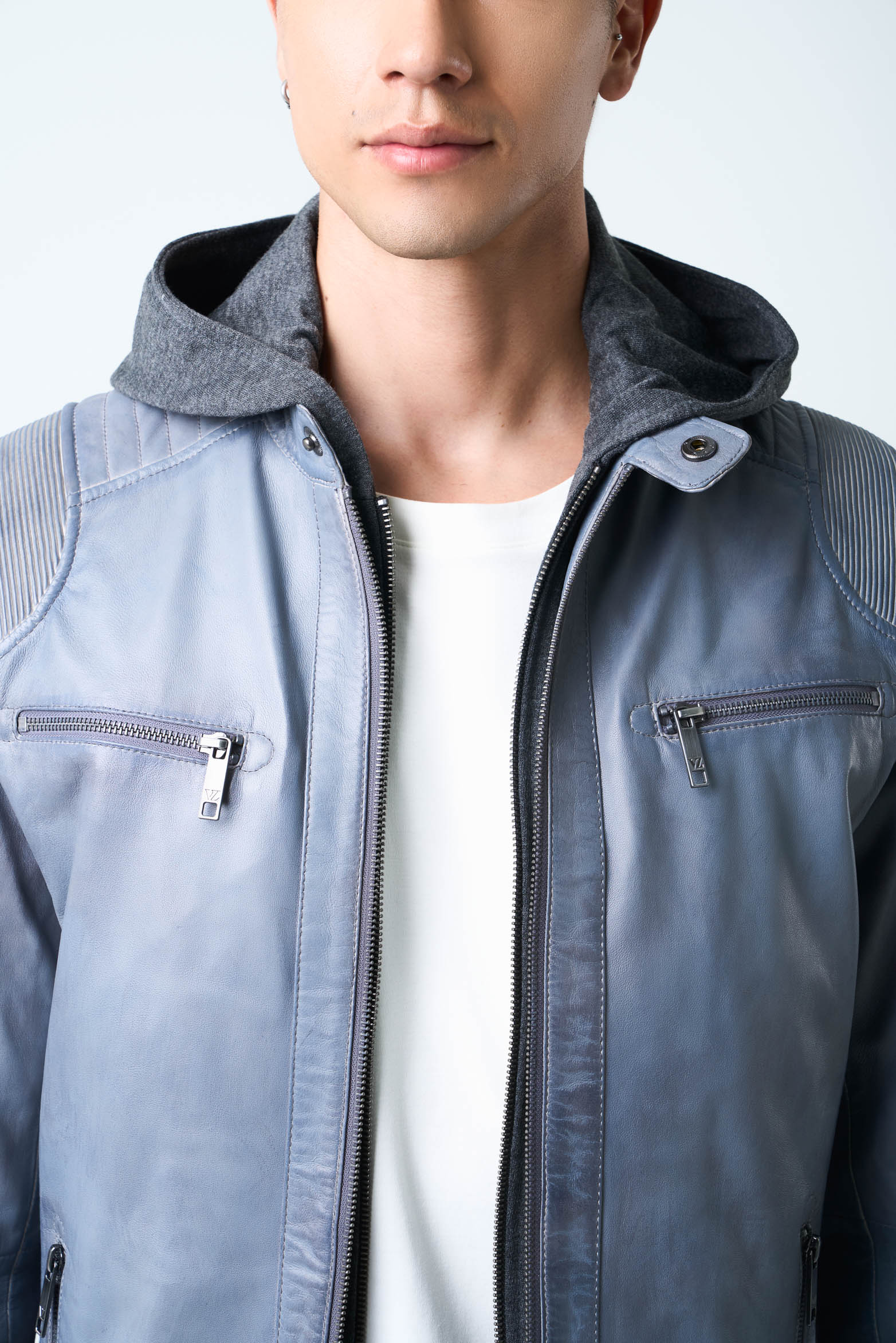 Belmont Leather Jacket for Men with Hood and Chest Panel - Image 6