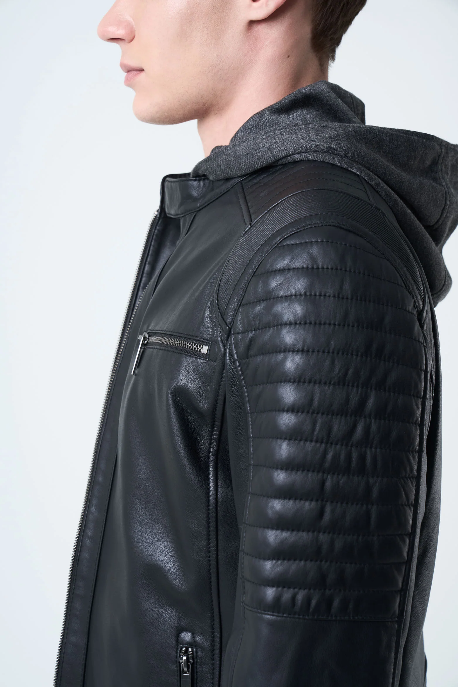 Belmont Leather Jacket for Men with Hood and Chestpiece - Image 5