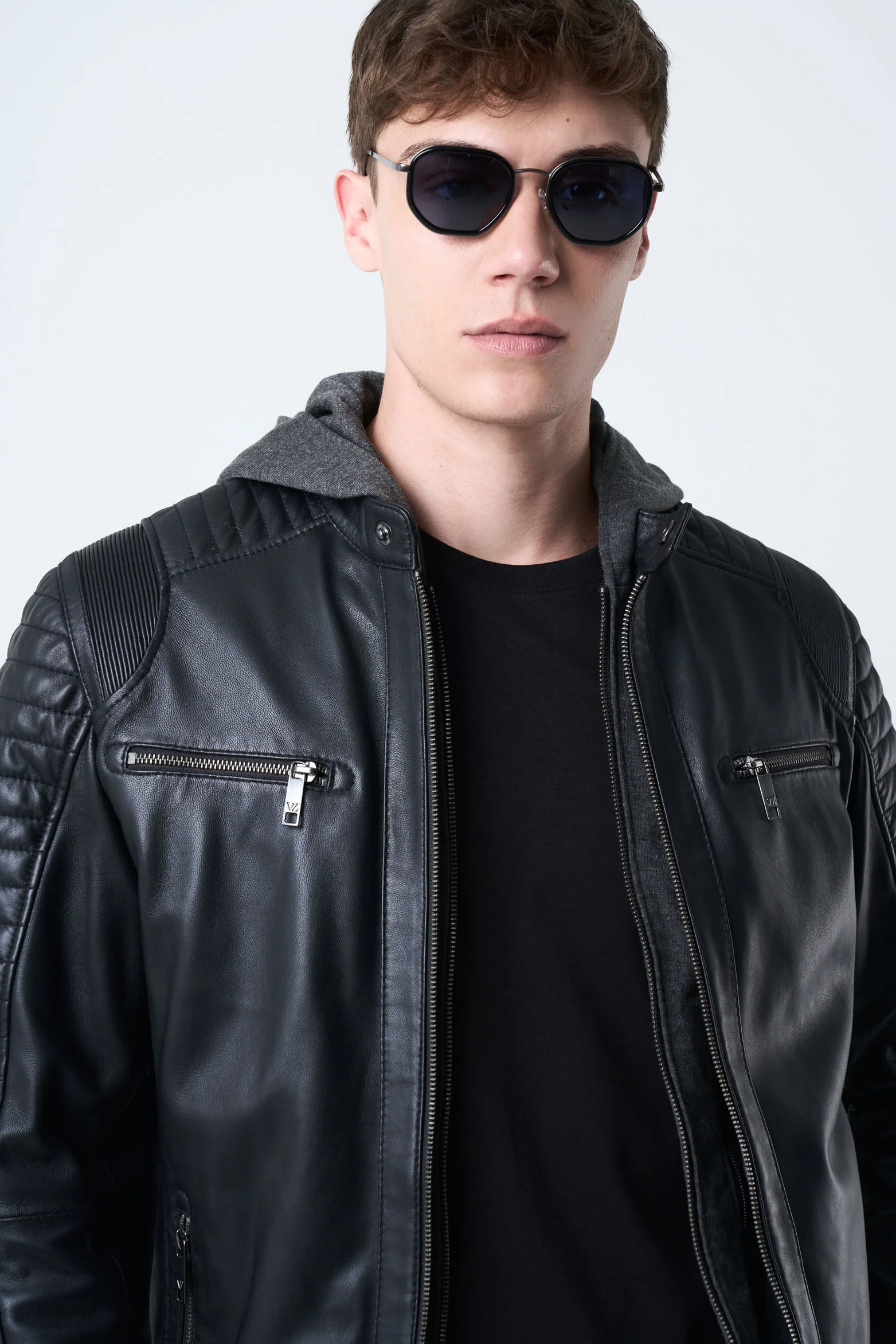 Belmont Leather Jacket for Men with Hood and Chestpiece - Image 7