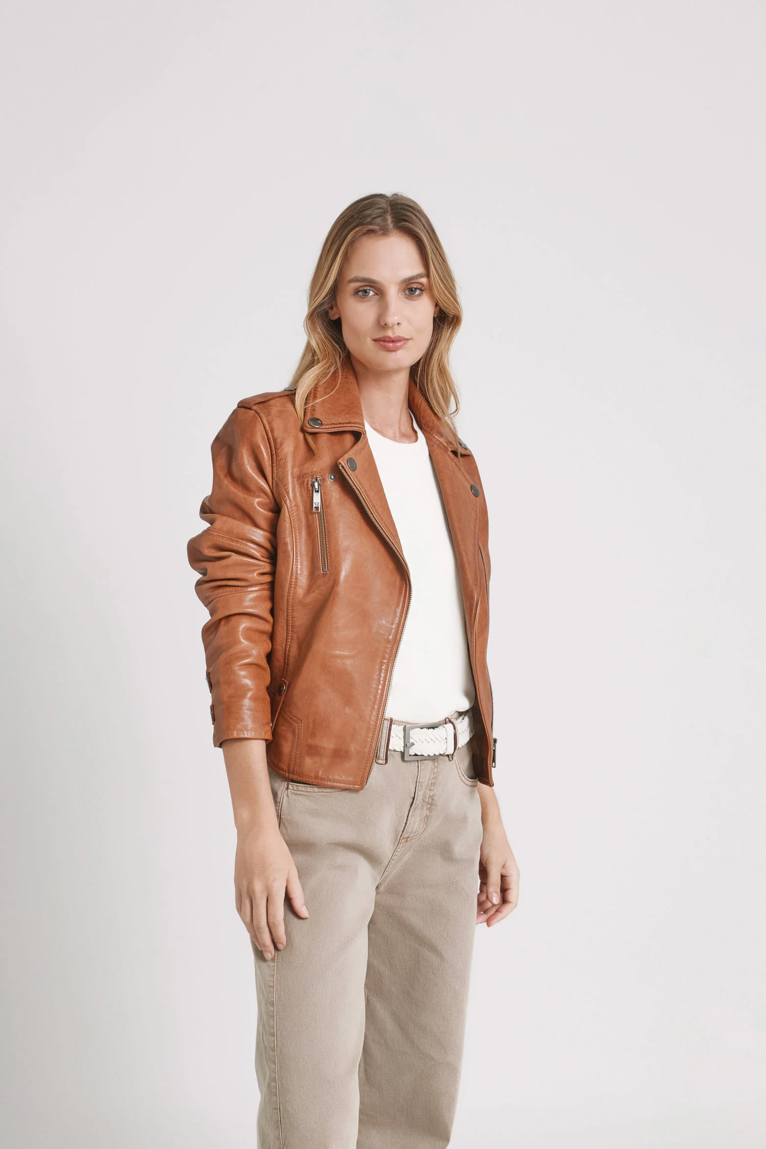 Biker Nature Leather Jacket for Women with Fittedilhouette Honey - Image 4