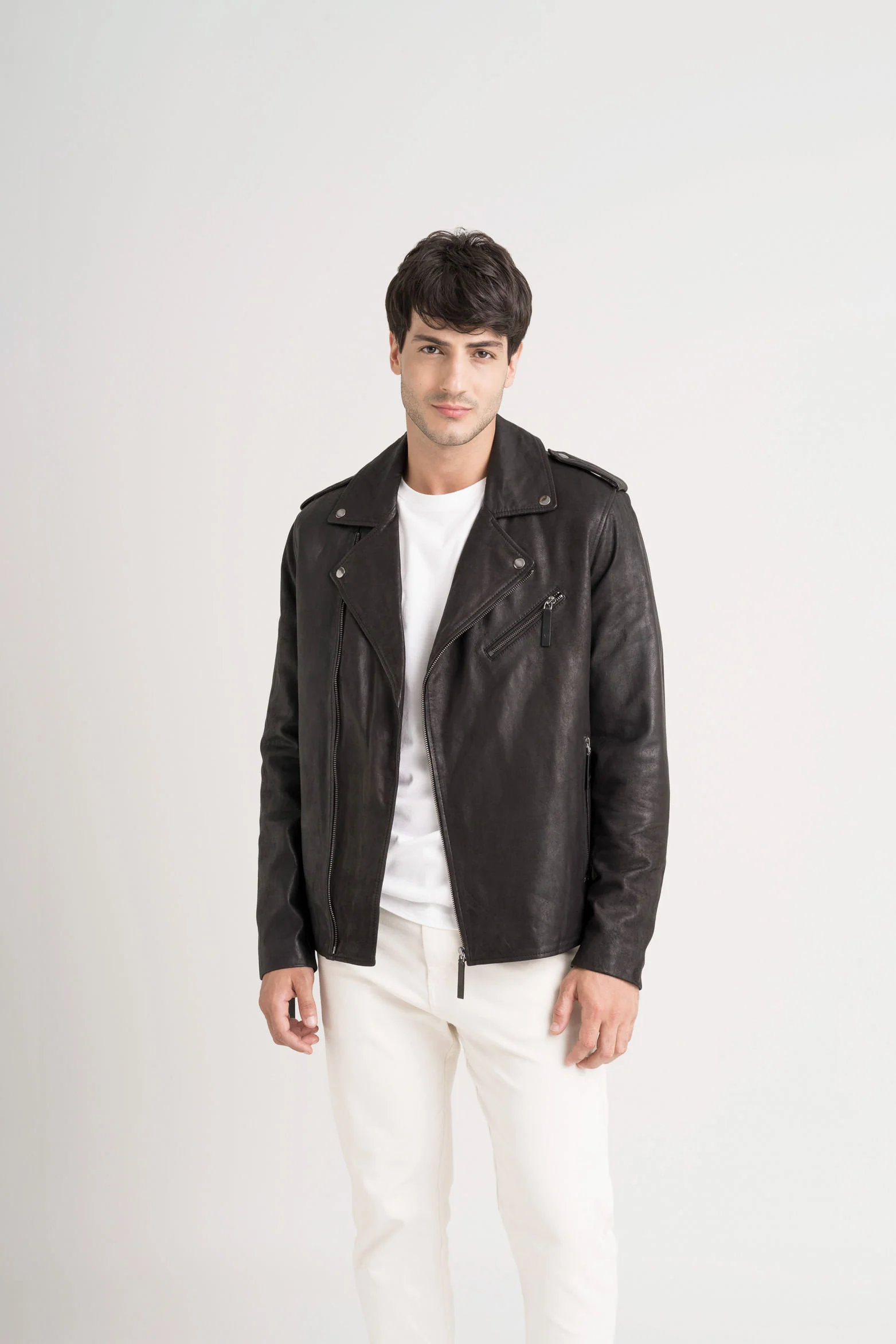 Capri leather biker jacket for men semi-fitted