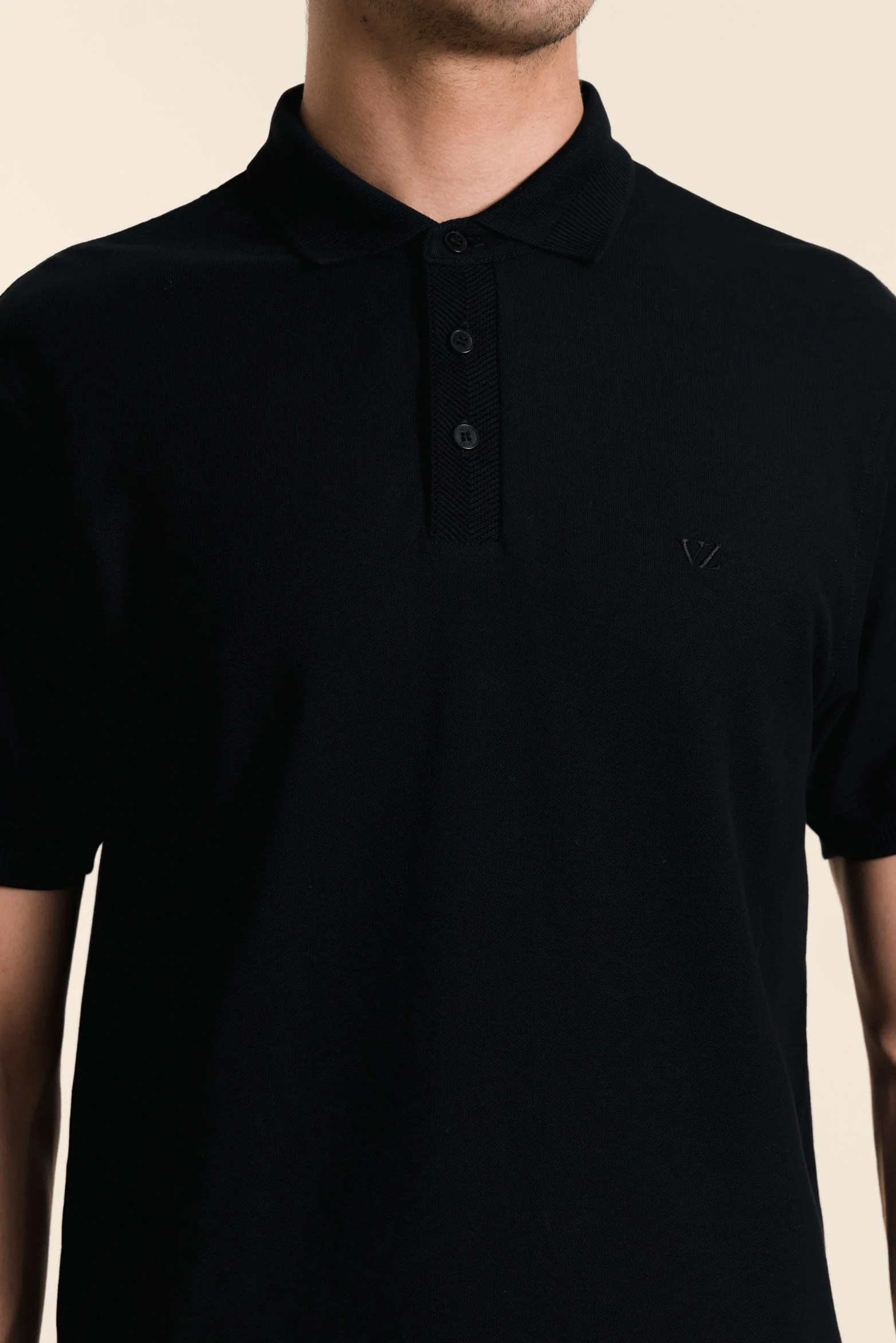 Casual Polo in Black Pima Cotton - Image 4