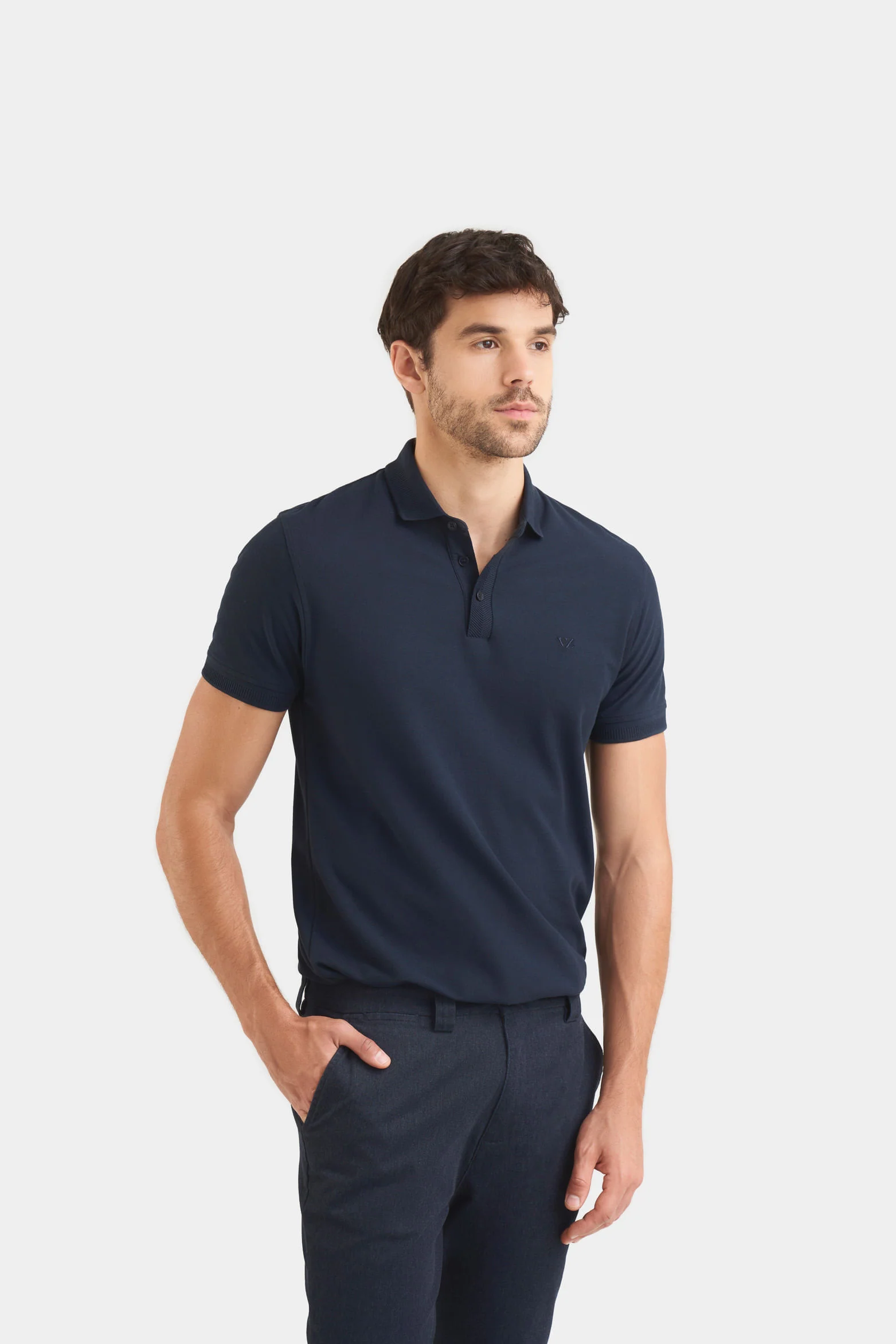 Casual Polo in Dark Blue Pima Cotton - Image 3