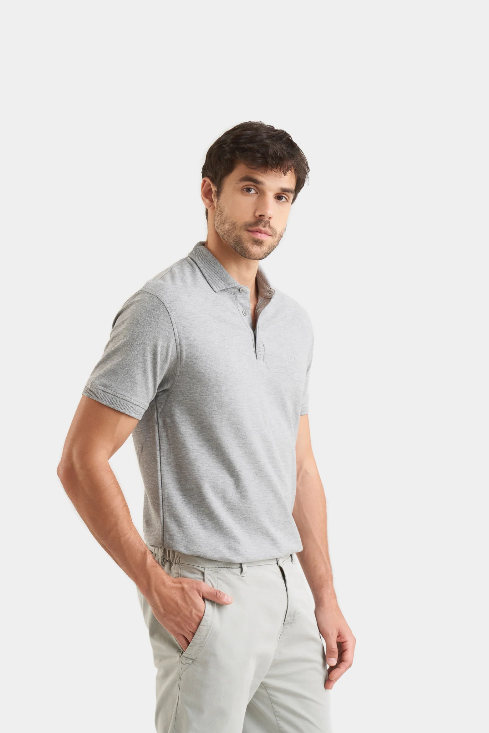 Casual Polo in Gray Pima Cotton - Image 3