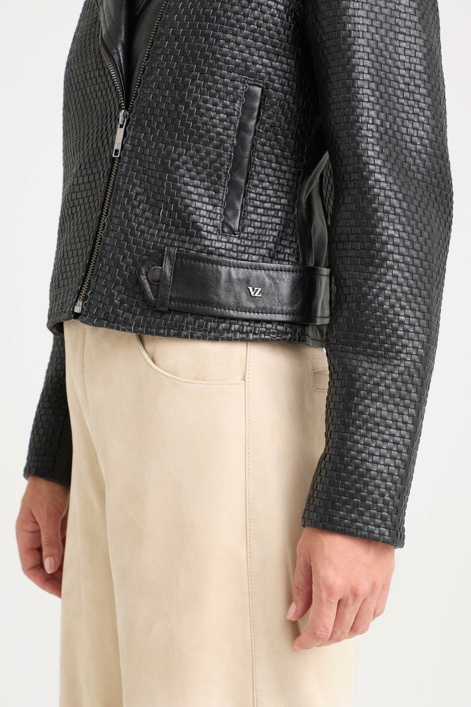 Claire Leather Woven Biker Jacket for Women - Image 5