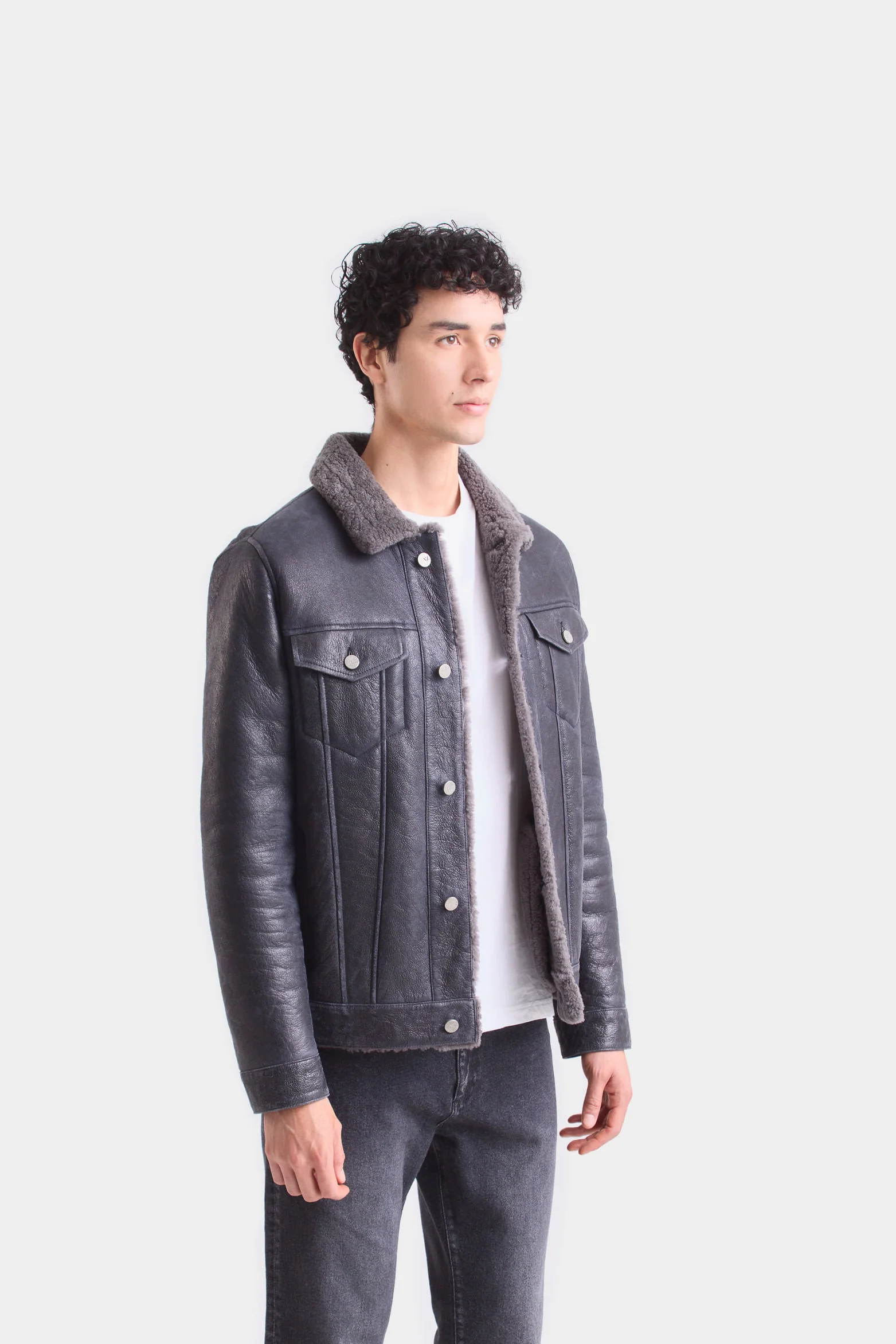 Ebro Leather Jacket for Men with Truckerilhouette Black - Image 3