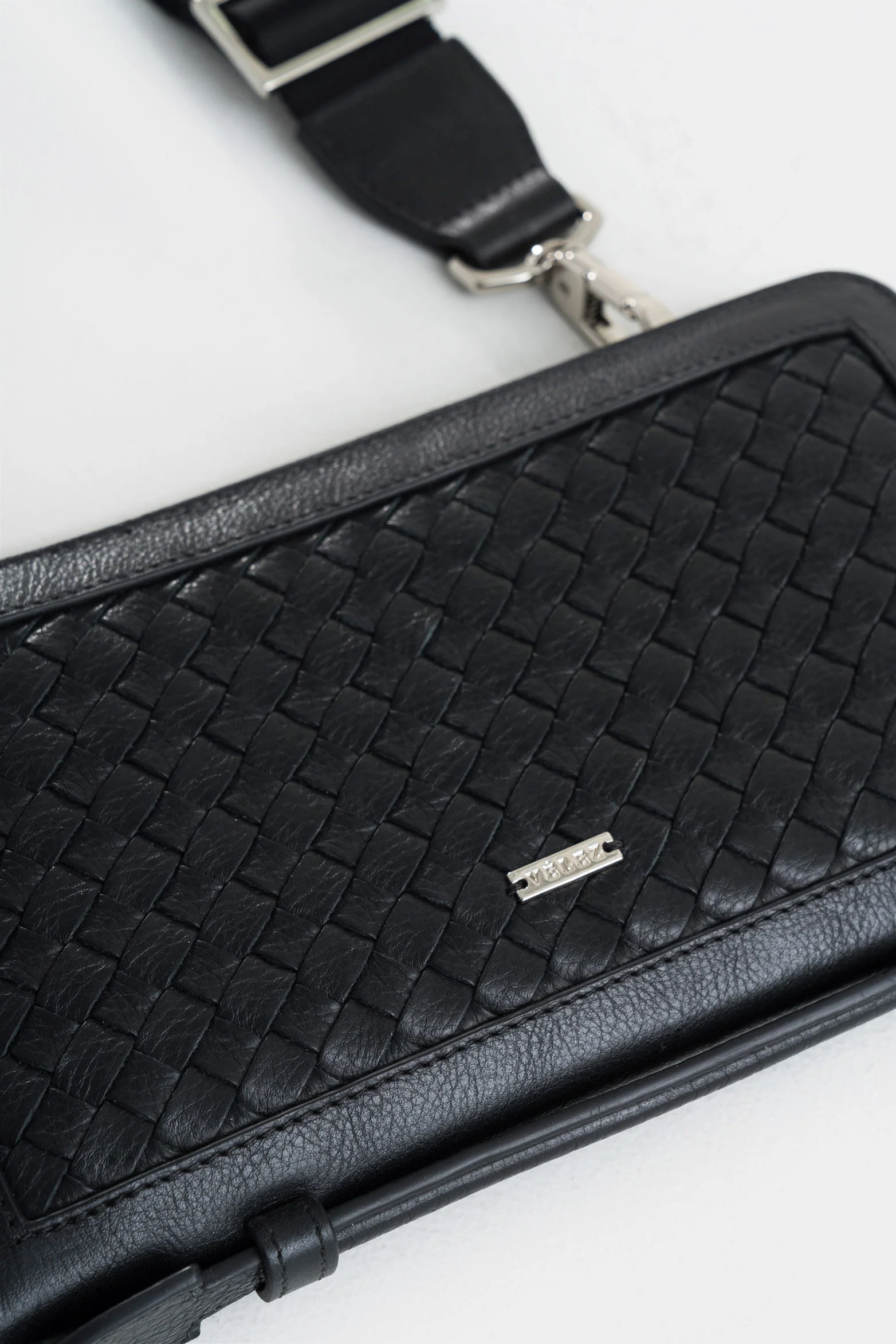 Elba Leather Sling Bag for Men with Front Weave in Black - Image 4