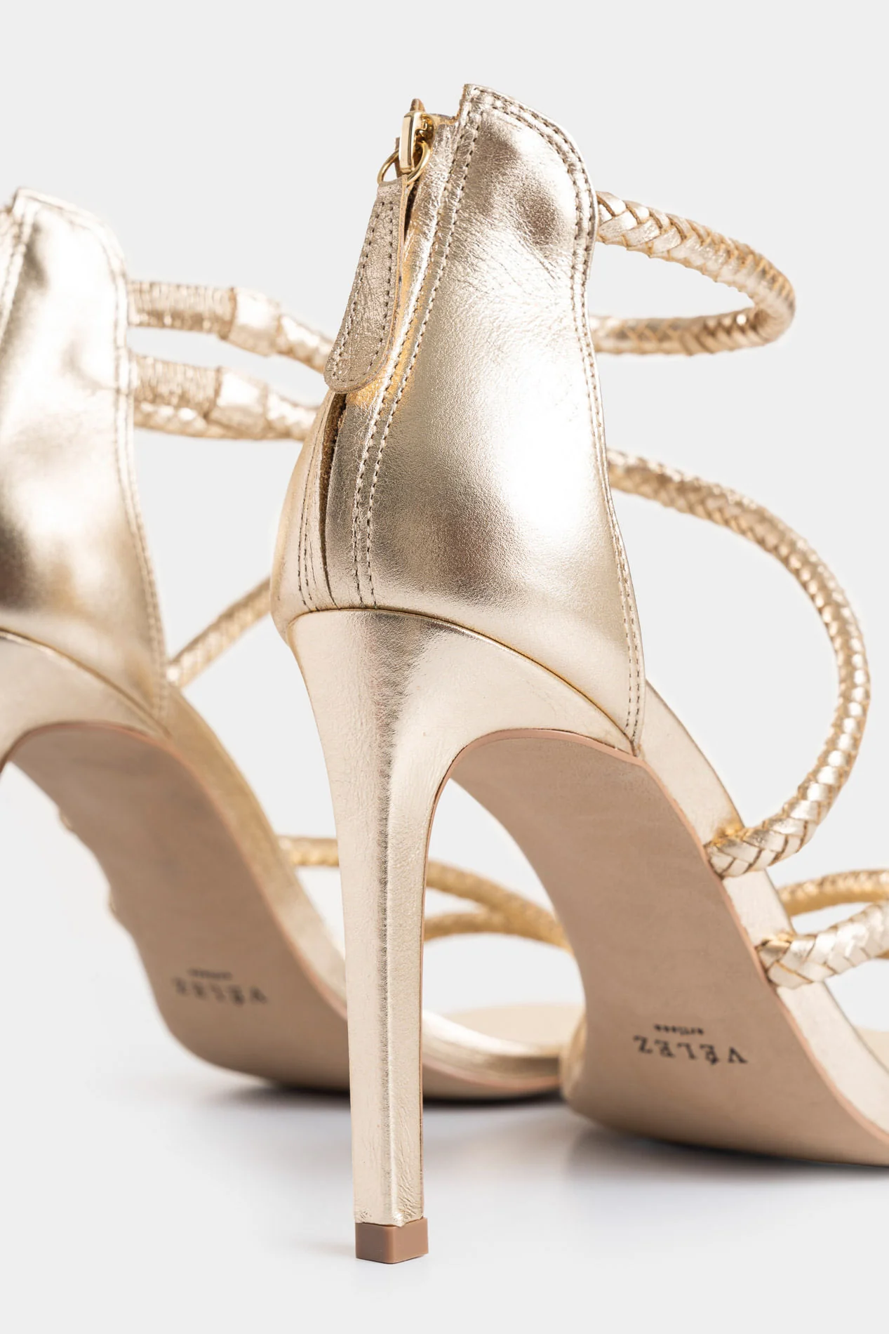Foil leather heeled sandals for women braided strap - Image 5