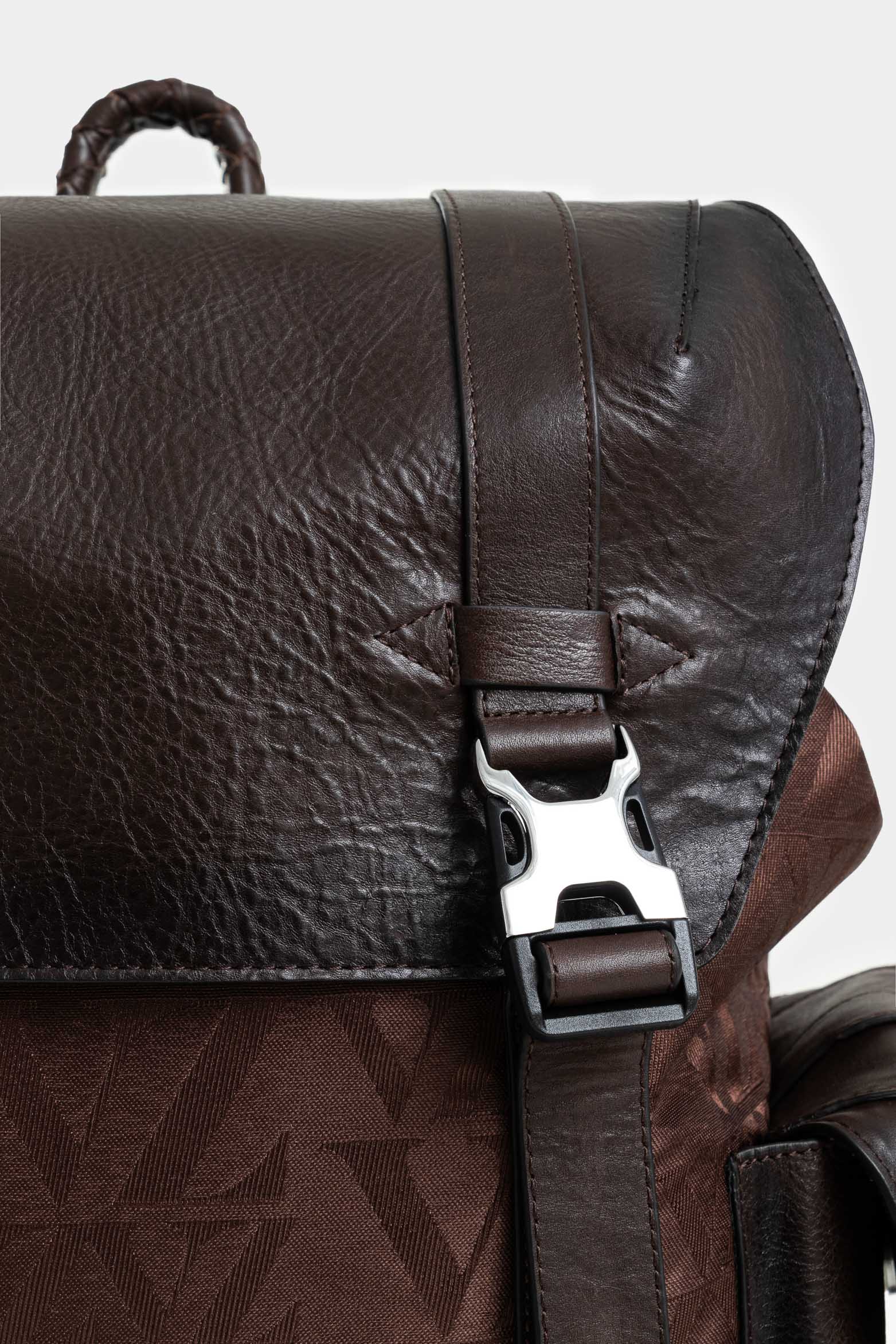 Garda Leather Backpack for Men with Jacquard Monogram in Coffee - Image 4