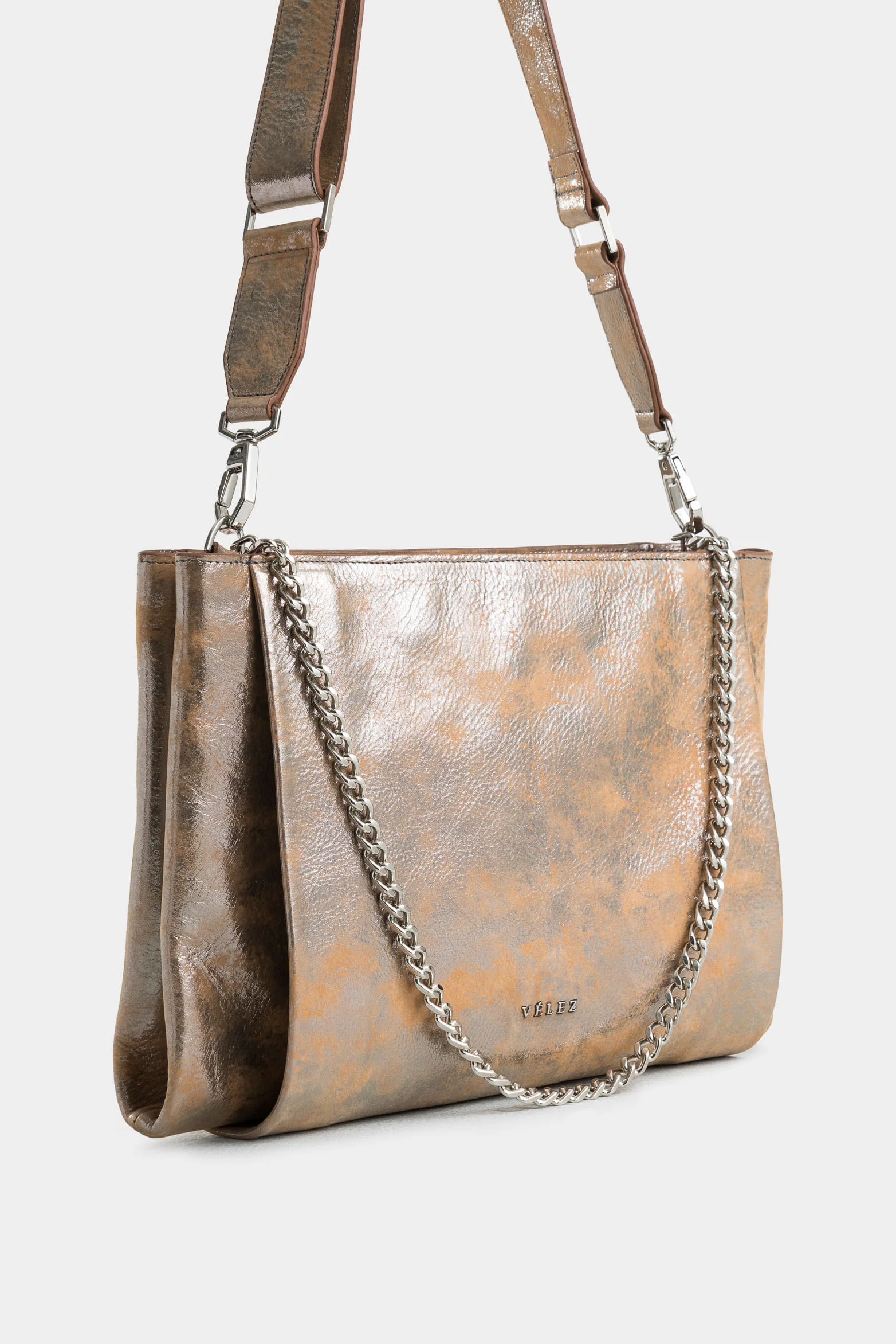 Glyceria Folia Leather Shopping Bag with Chain Hand Strap for Women - Image 2