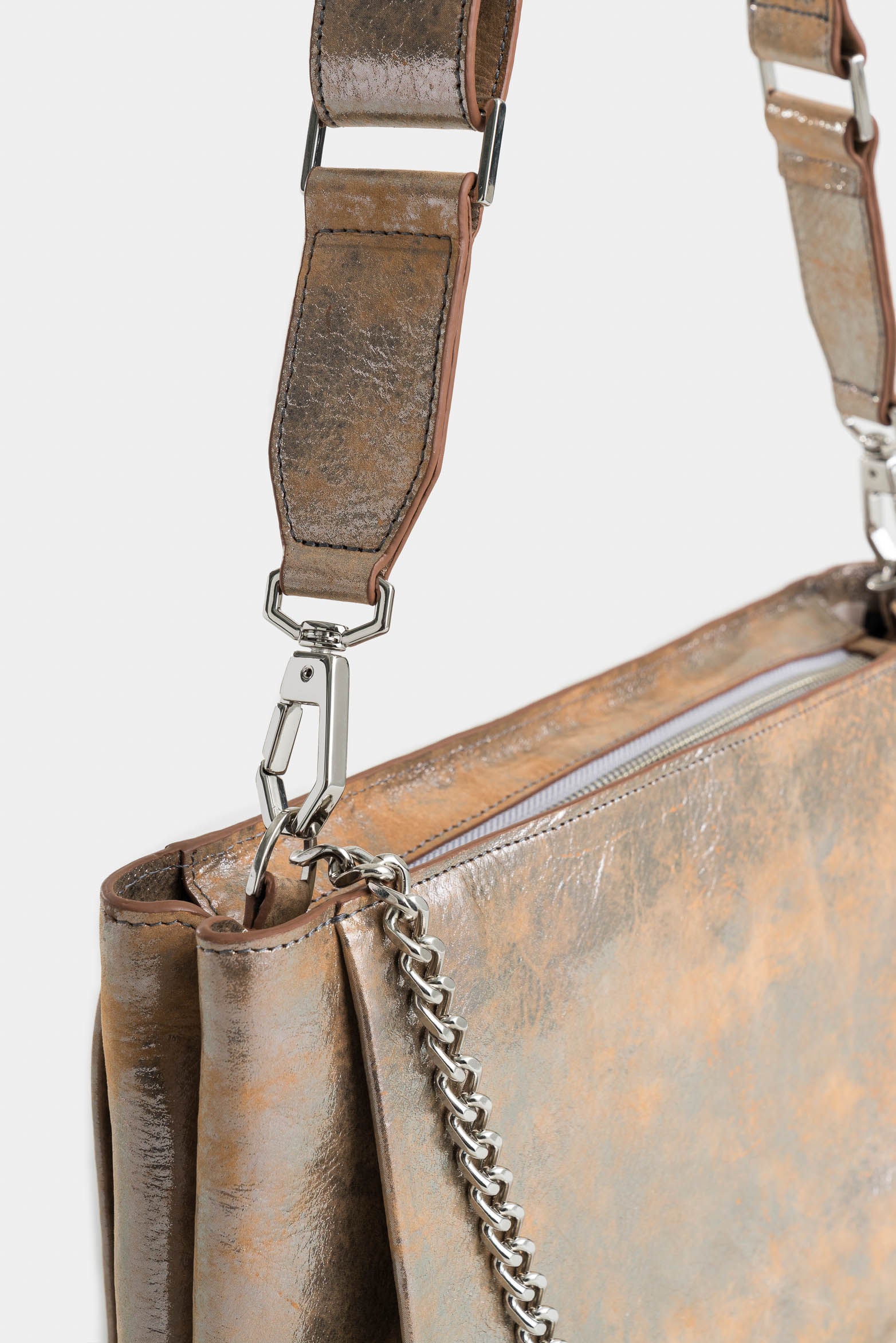 Glyceria Folia Leather Shopping Bag with Chain Hand Strap for Women - Image 4