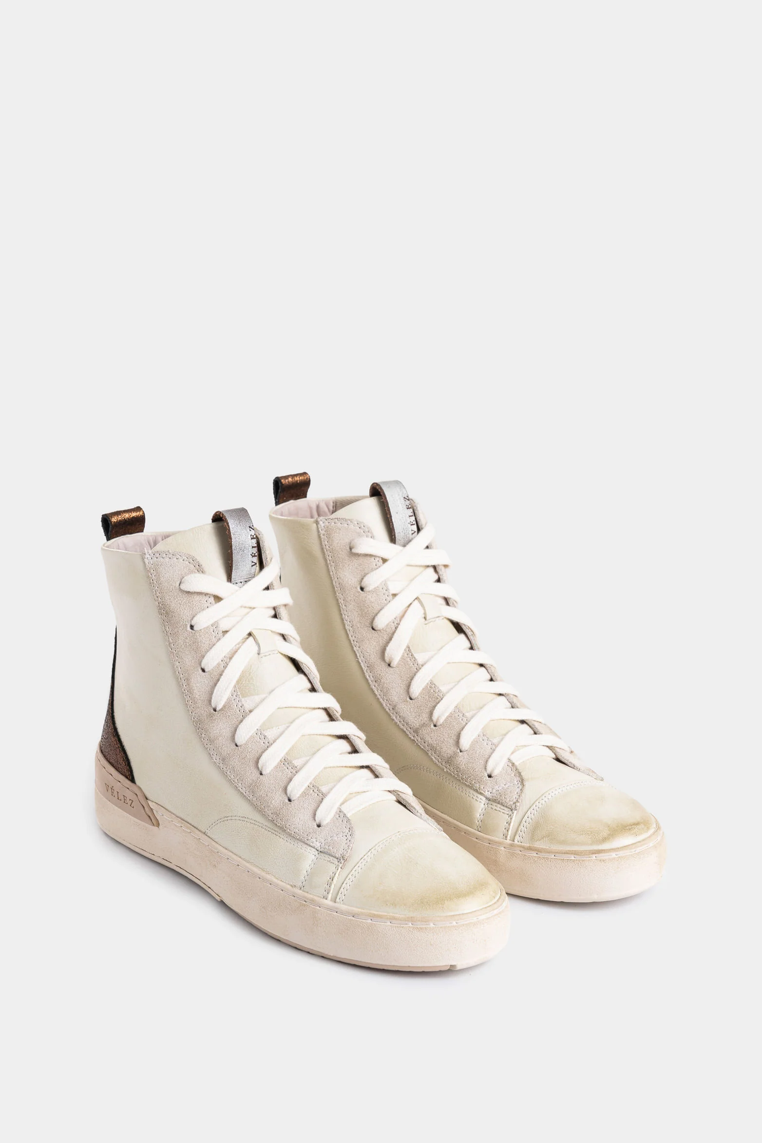 High-Top Leather Sneakers for Women with Foil Detail - Image 2