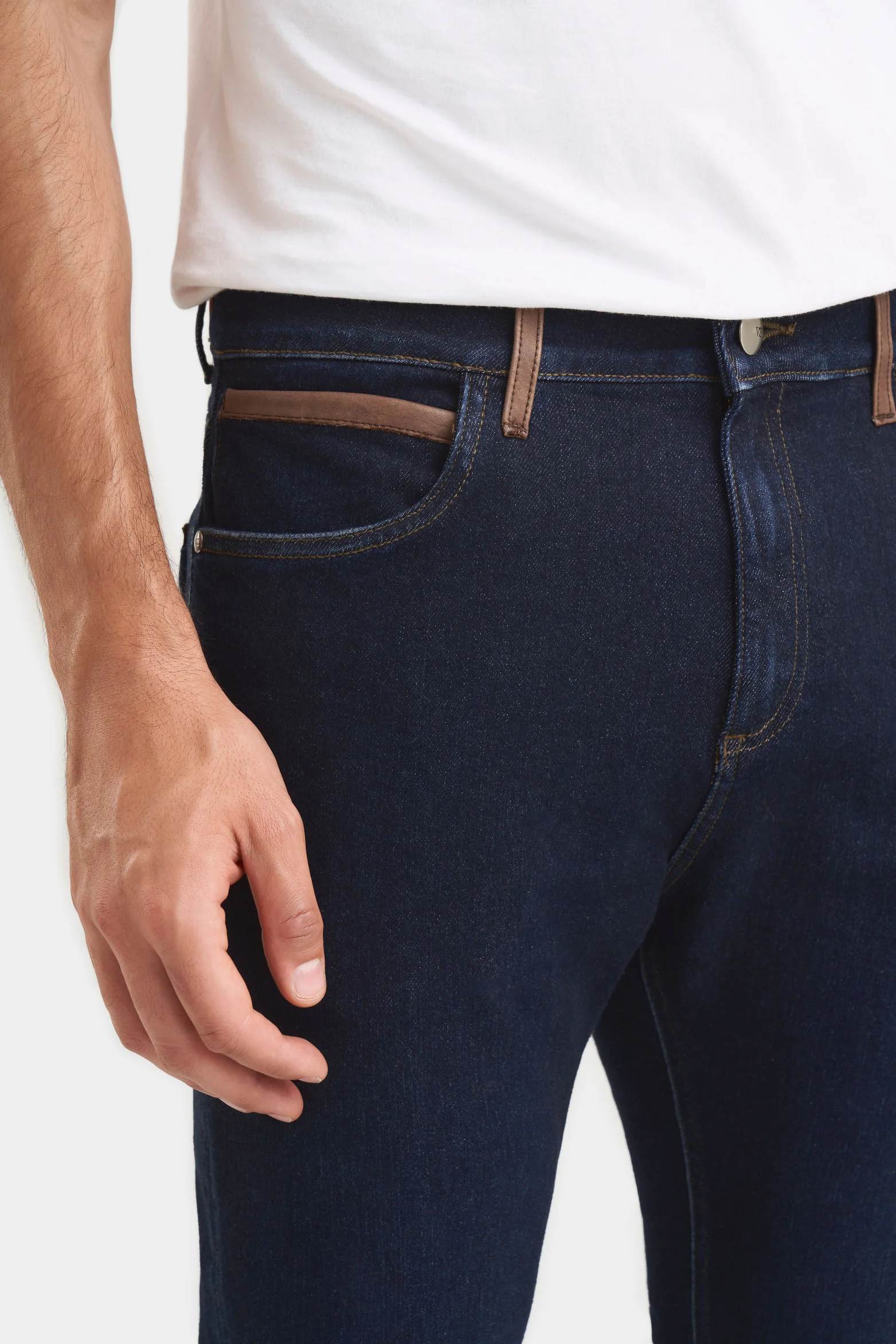 Hori Blue Denim Jeans for Men with Leather Belt Loops - Image 2