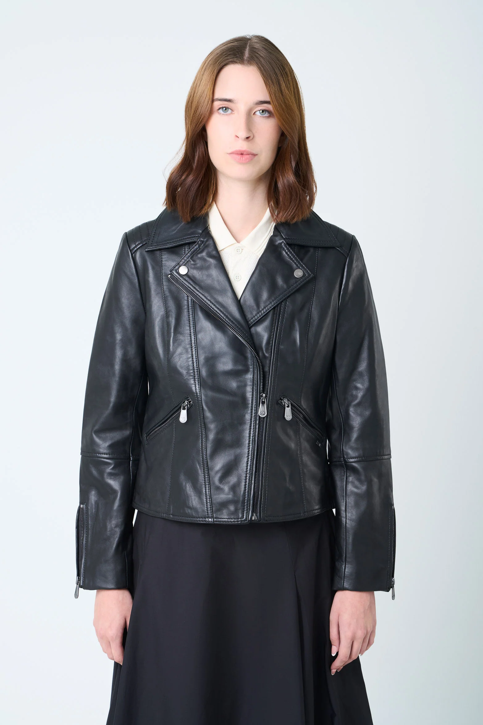 Island Biker Jacket in Leather for Women, Fitted