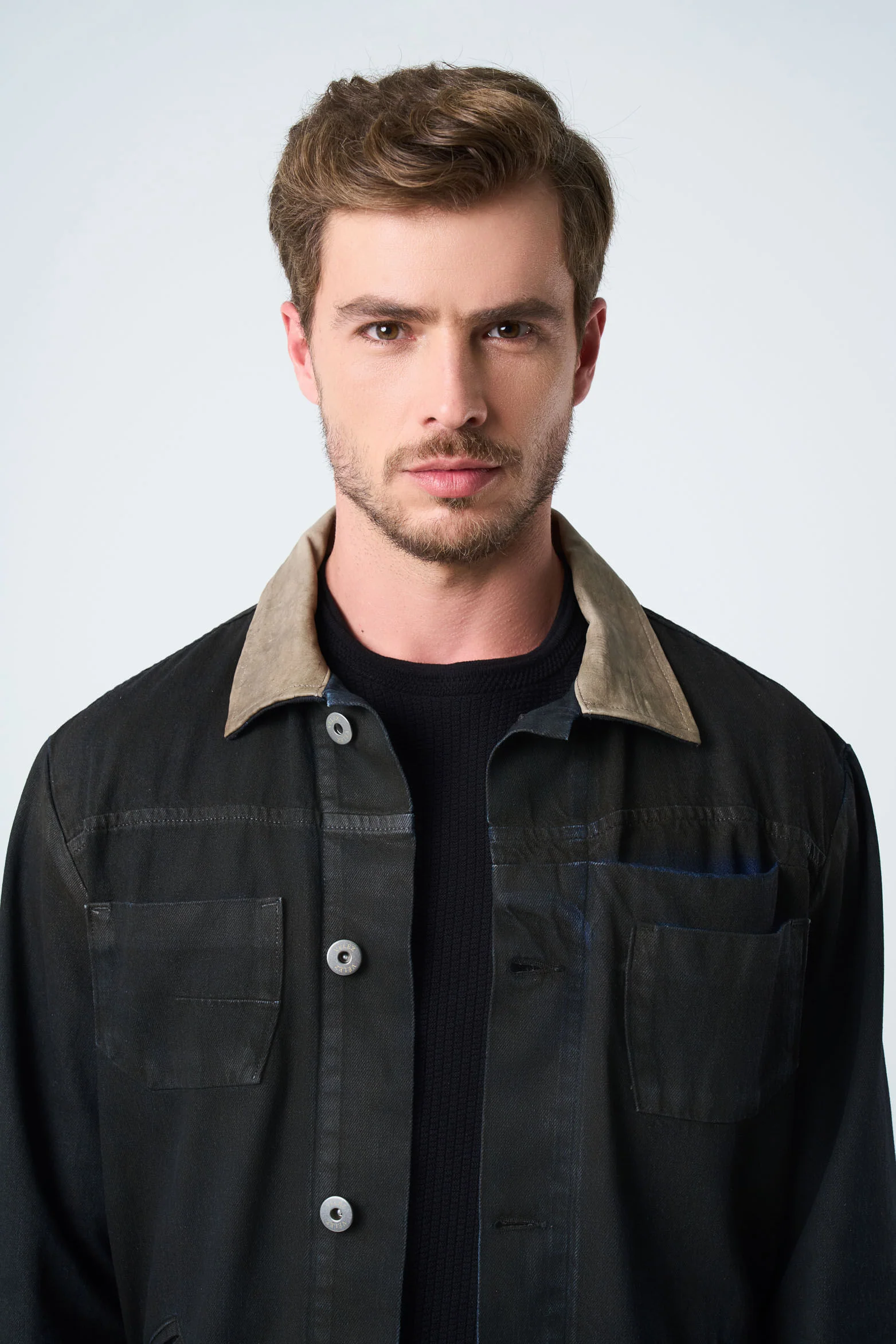 Lerna Jacket in Denim and Leather for Men, Trucker Silhouette - Image 6