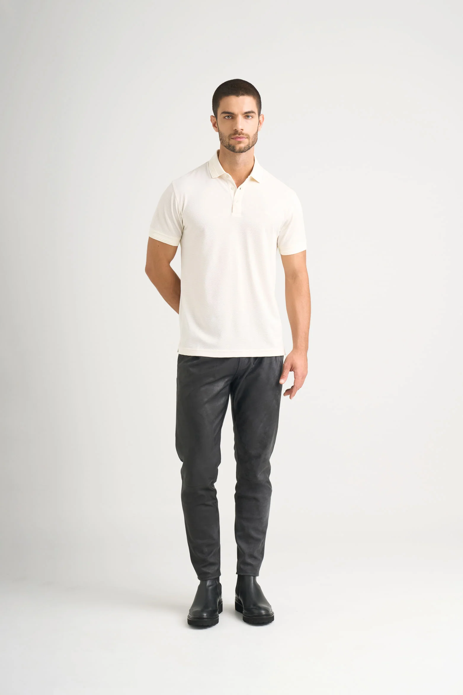Lucca short-sleeve textured polo shirt for men - Image 2