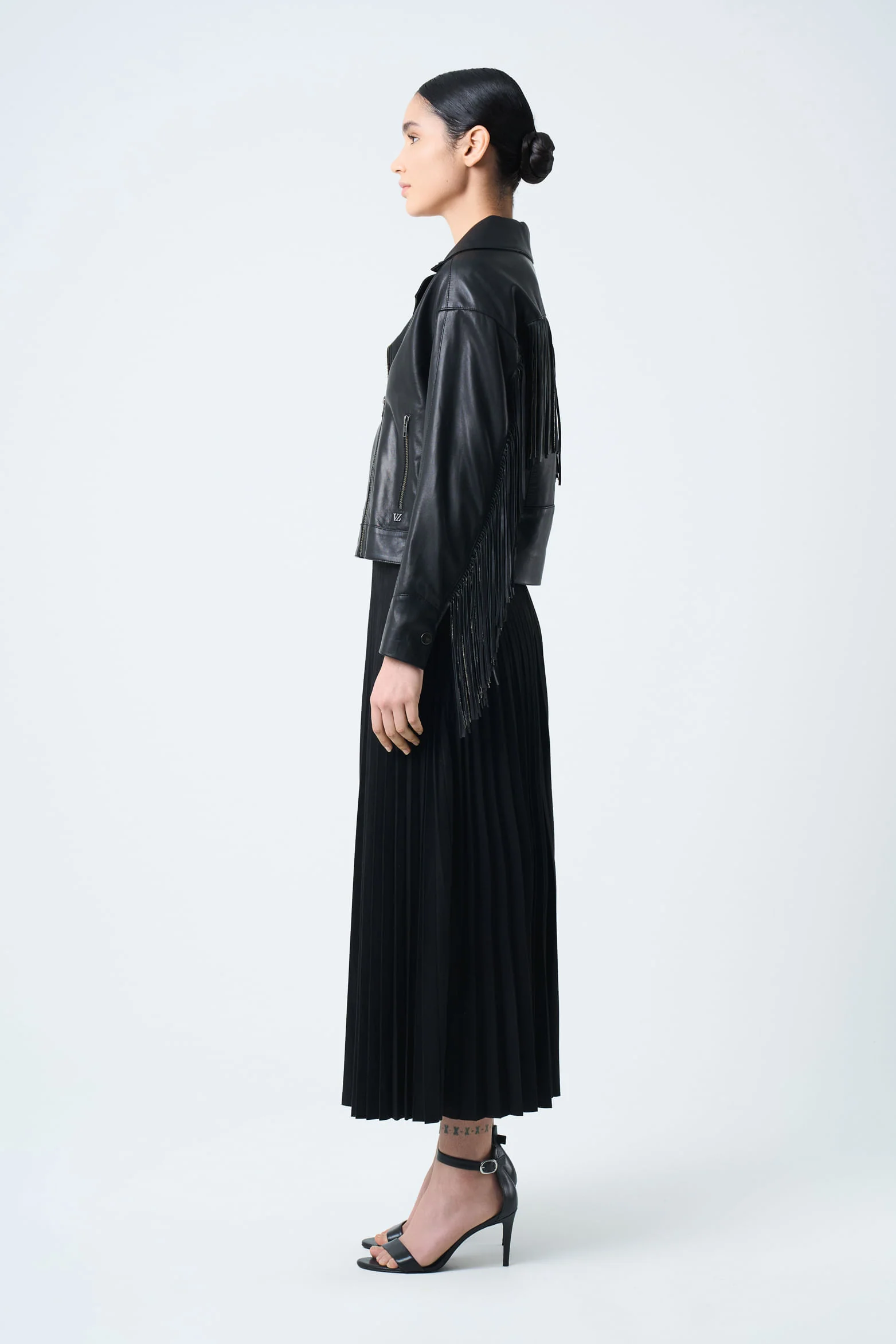 Lyra Jacket in Leather for Women, Biker with Fringe - Image 2