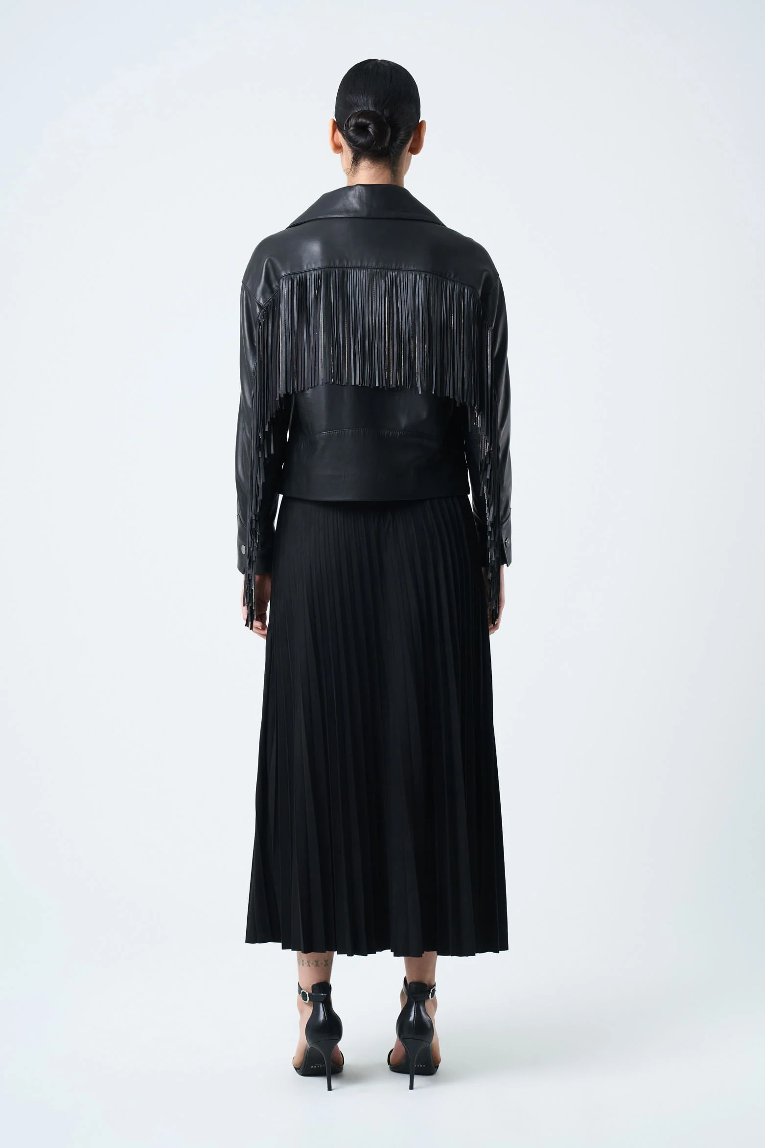 Lyra Jacket in Leather for Women, Biker with Fringe - Image 3