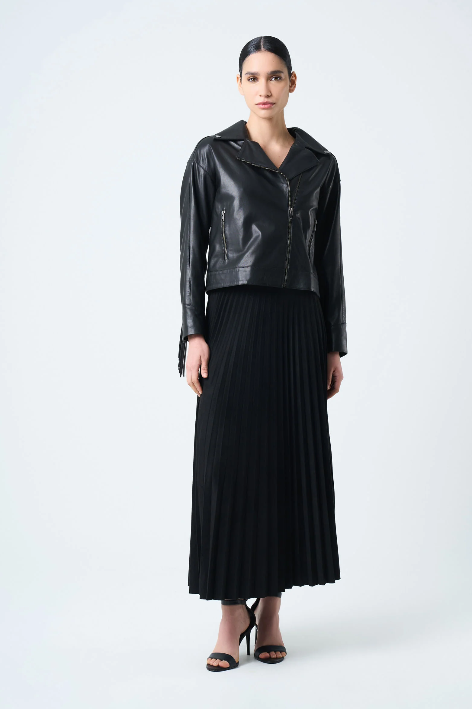 Lyra Jacket in Leather for Women, Biker with Fringe - Image 4