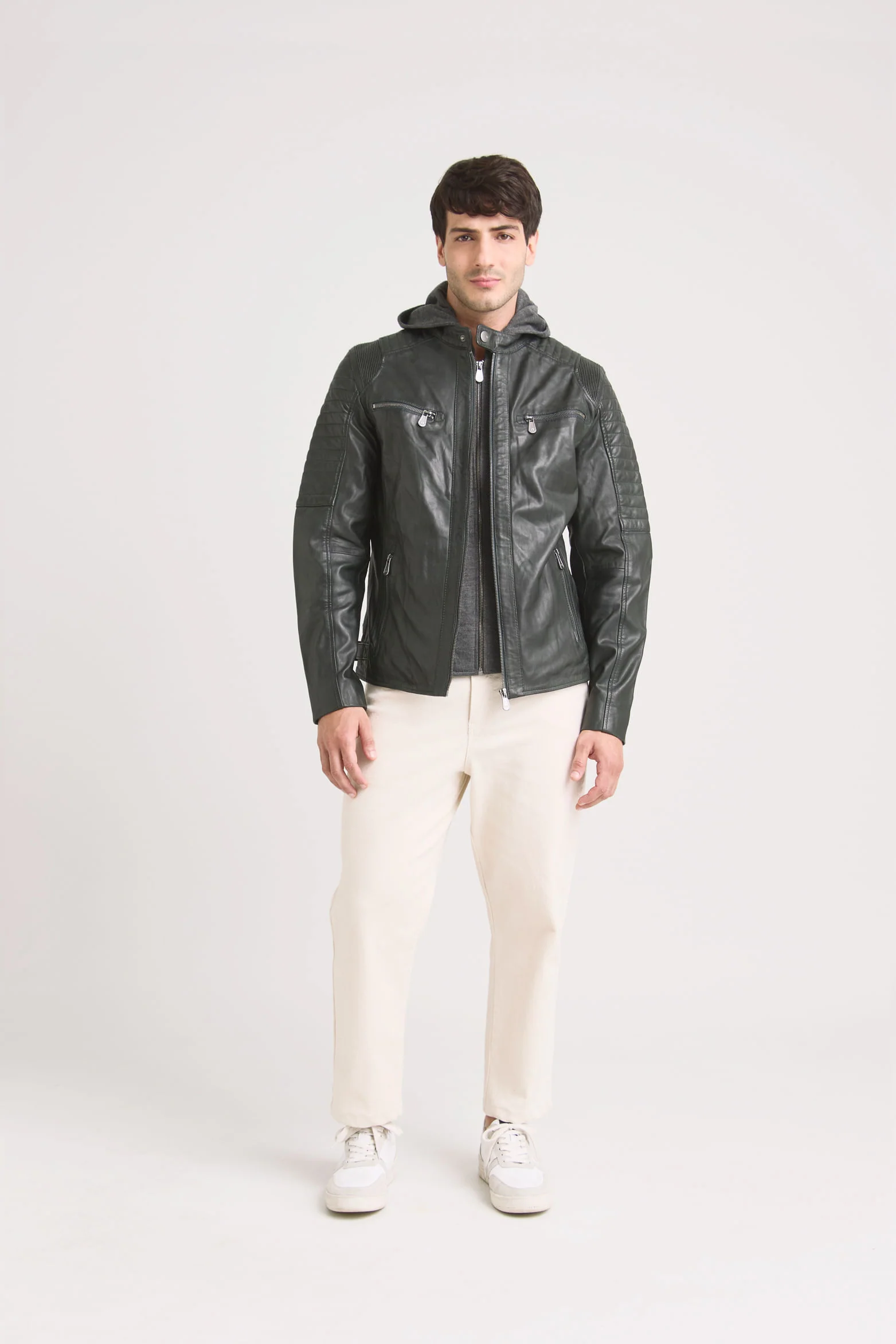 Men’s Belmont Leather Jacket with Hood and Bib - Image 2