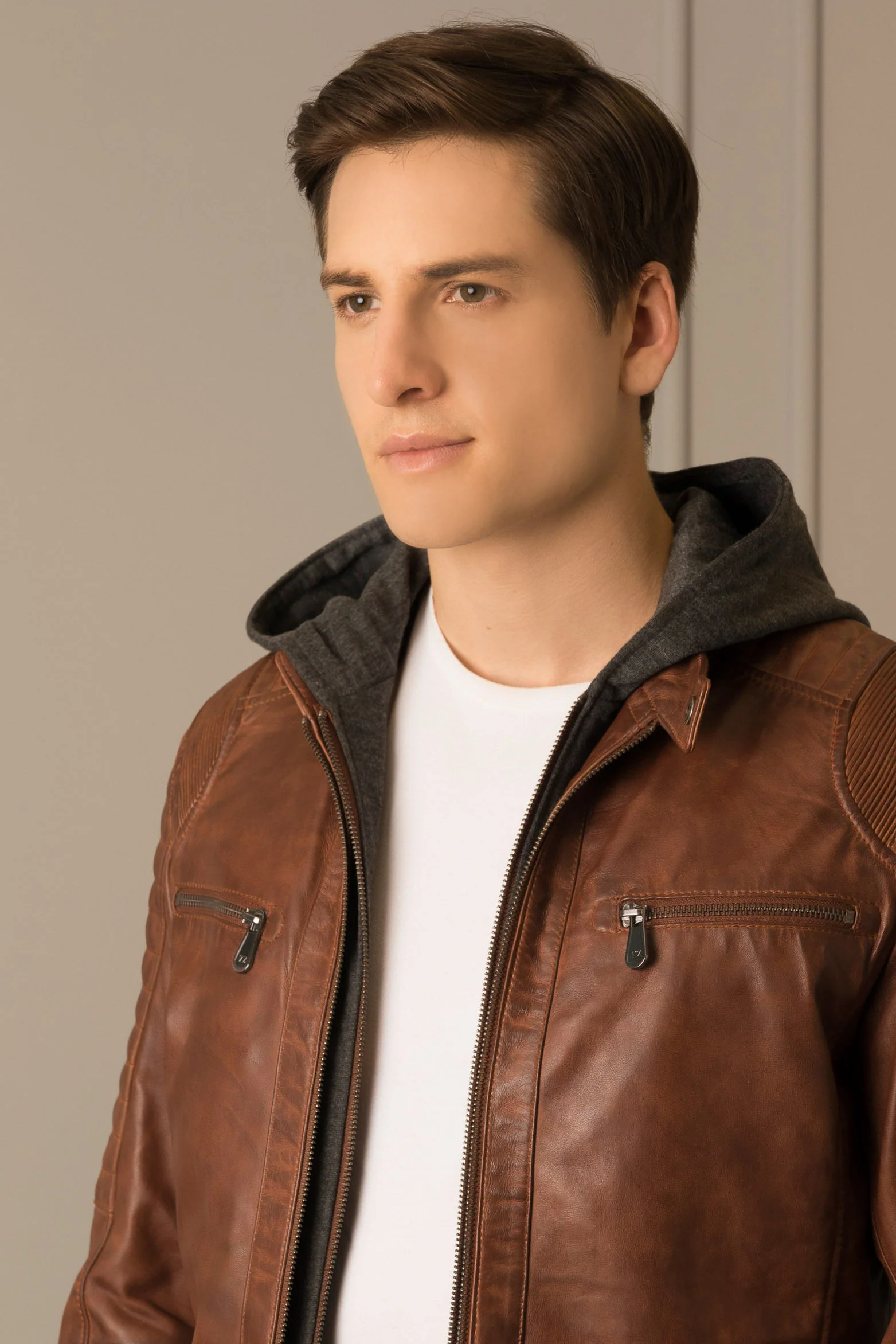 Men`s Belmont Leather Jacket with Hood and Chest Pocket - Image 3