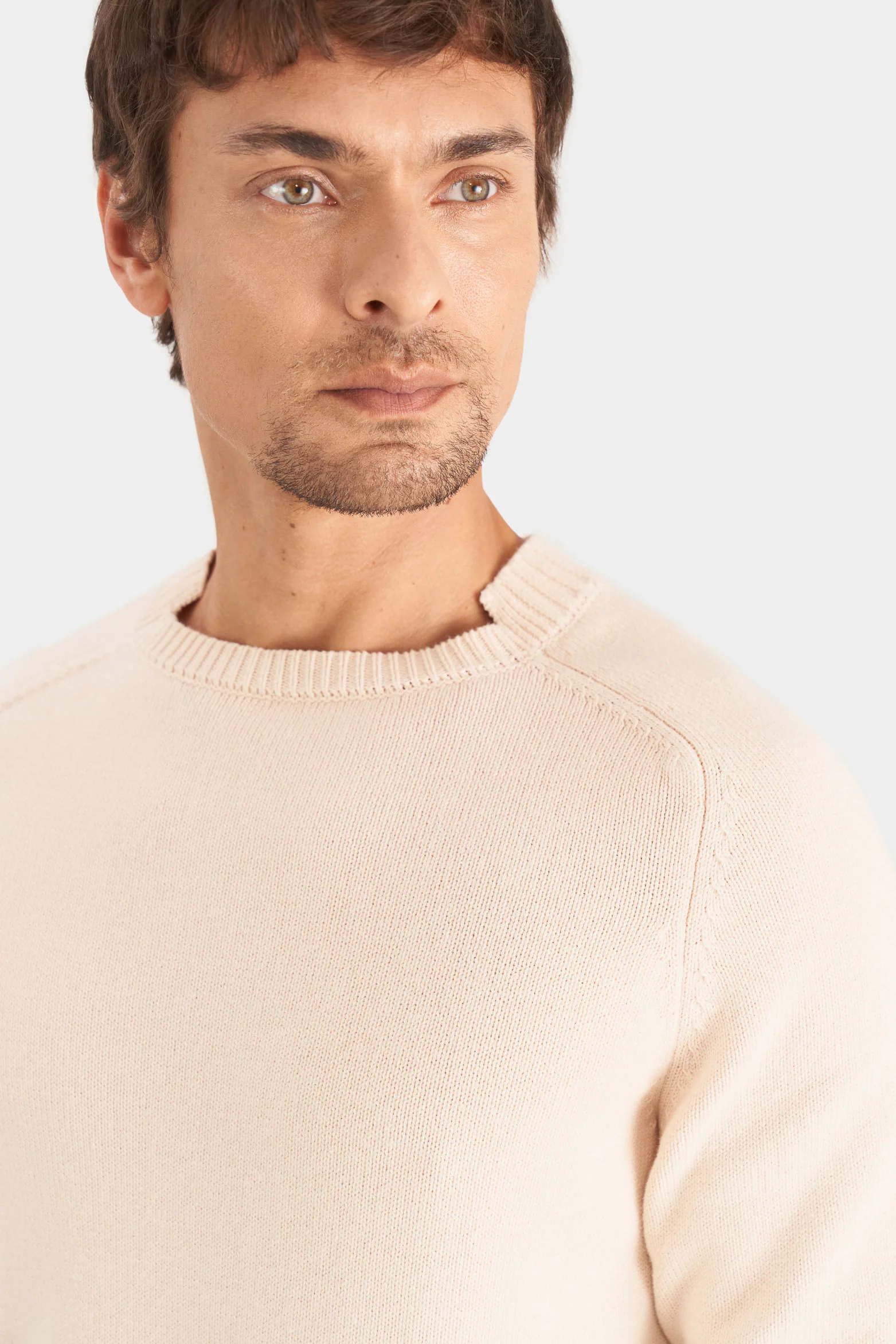 Men’s Corvus Cotton Knit Sweater in Cream with Contrasting Details XX - Image 2