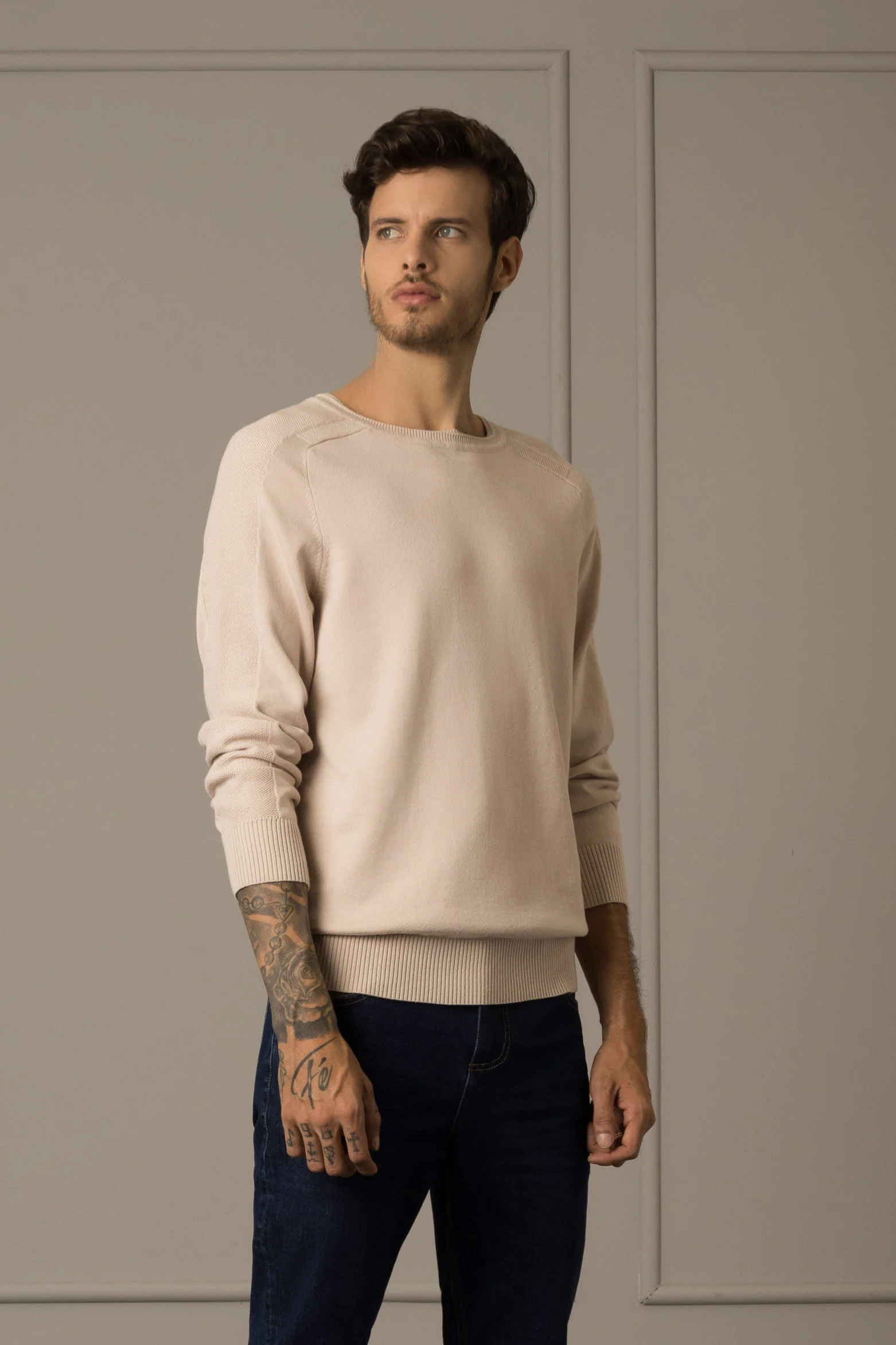 Men’s Cotton Knit Sweater with Raglan Sleeves - Image 2