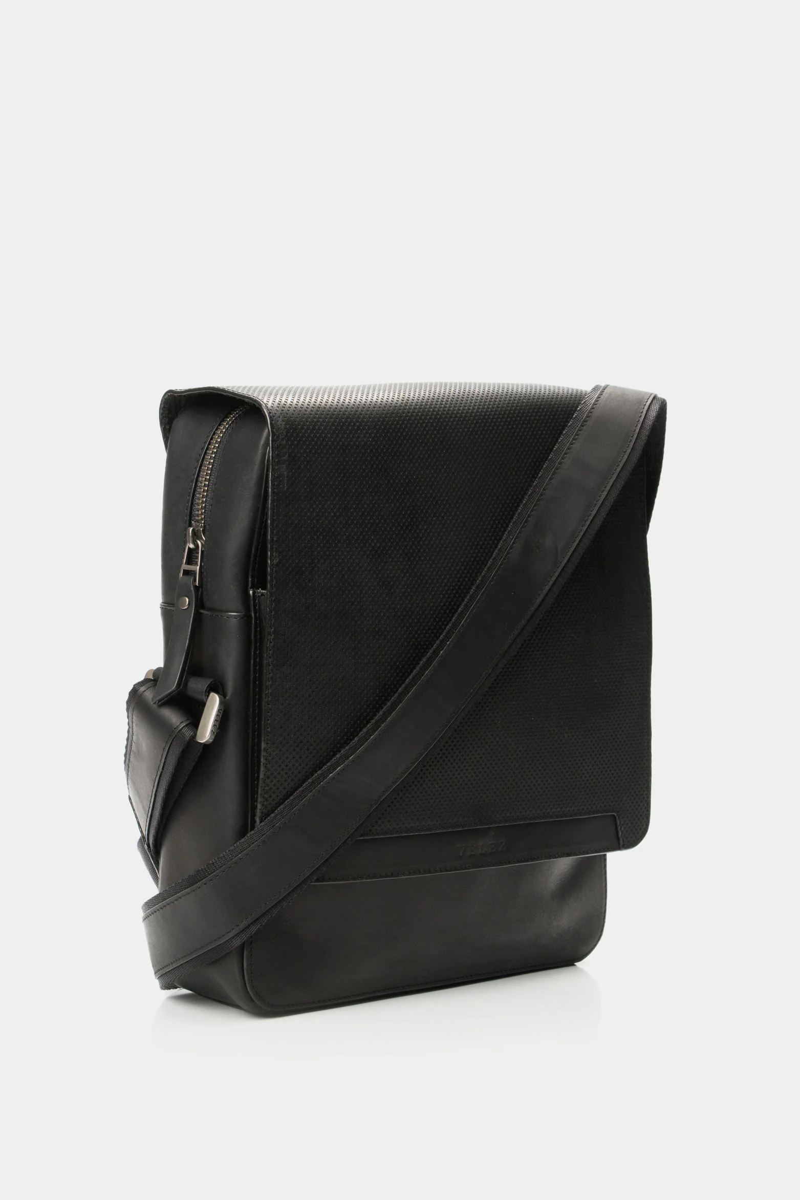 Men’s Crete Leather Shoulder Handbags with Cross-Embossed Flap - Image 3