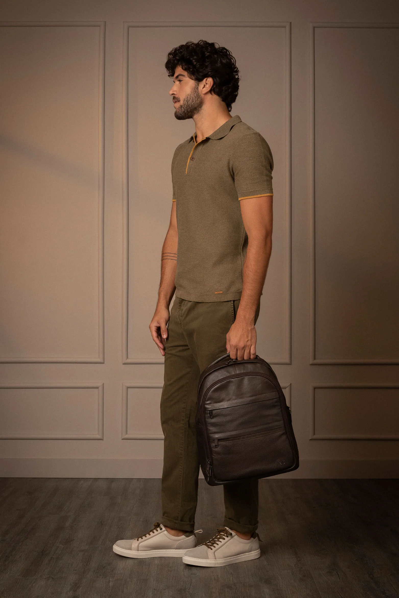 Men’s Multifunctional Backpack in Water Resistant Smooth Brown Leather - Image 2