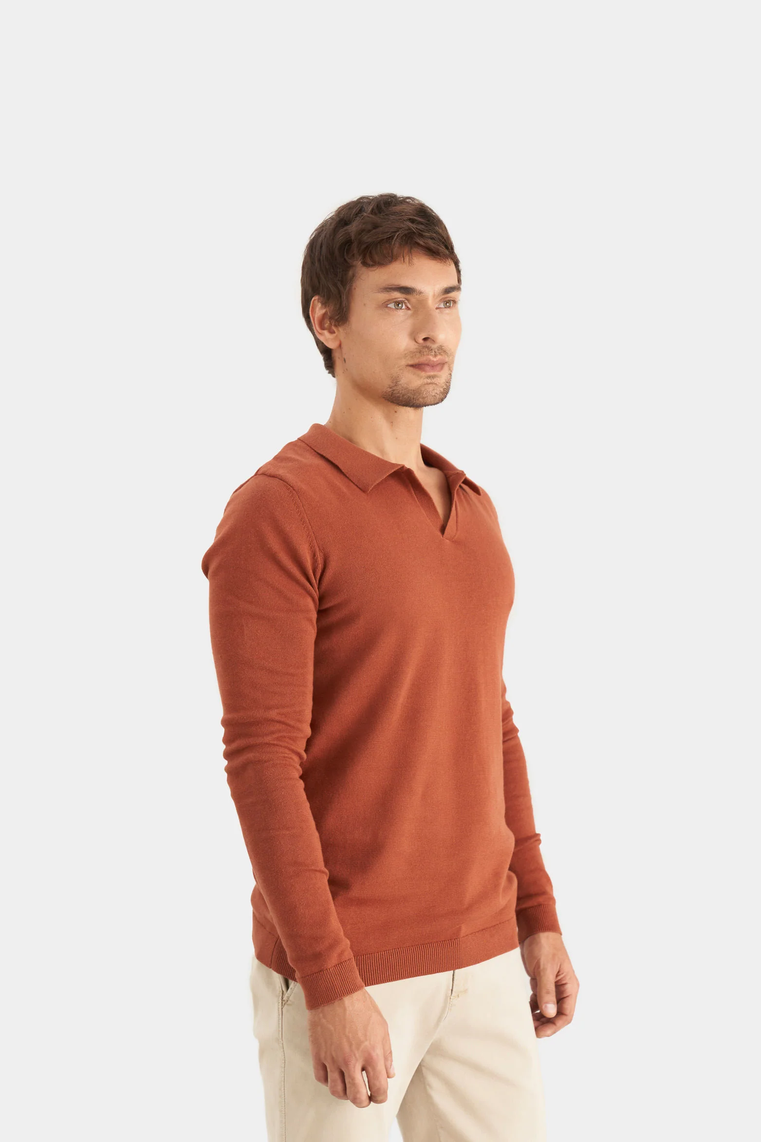 Men’s Pyxis Long Sleeve Knit Polo in Brandy - Image 3