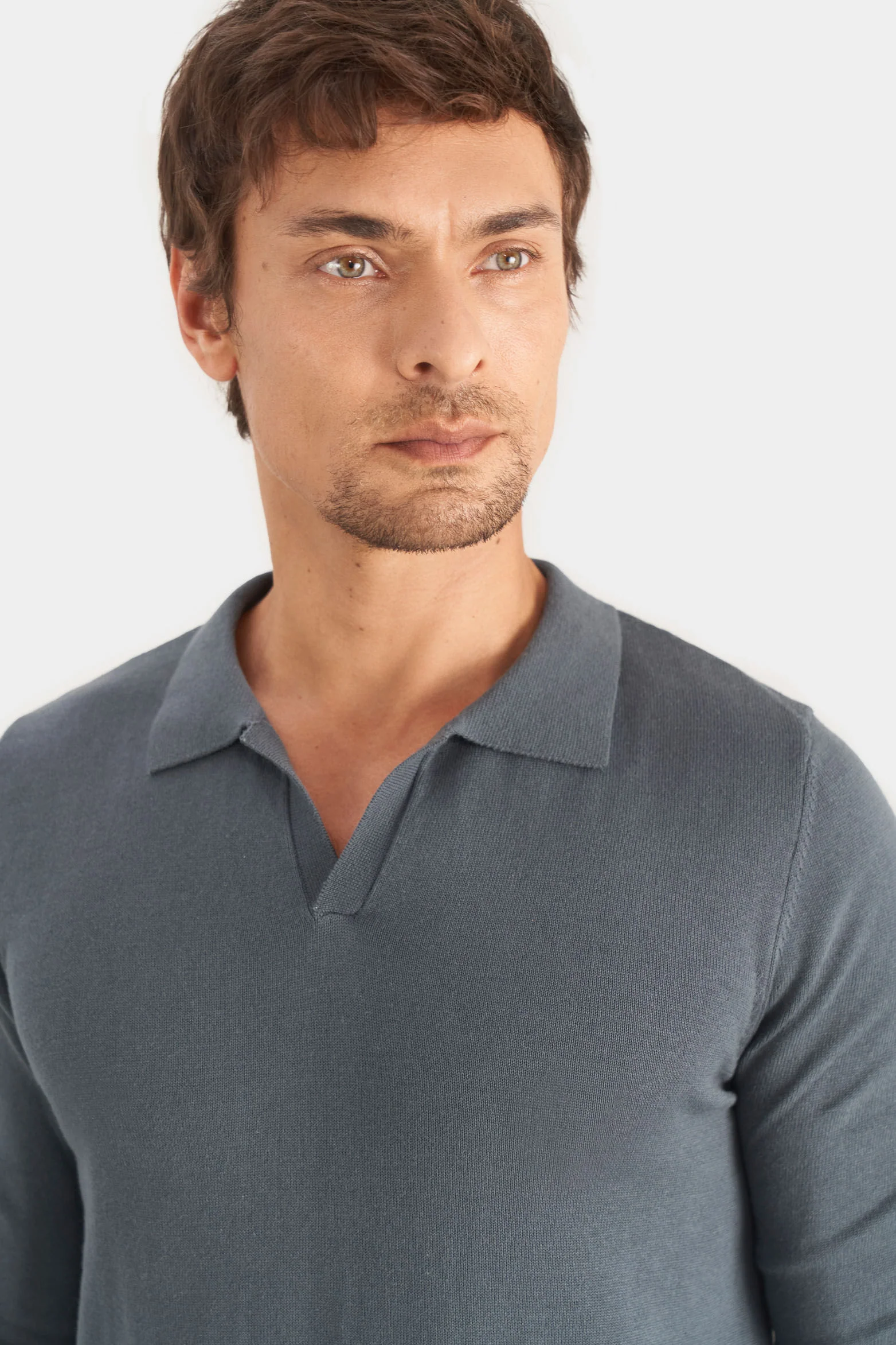 Men’s Pyxis Long Sleeve Knit Polo in Green - Image 2