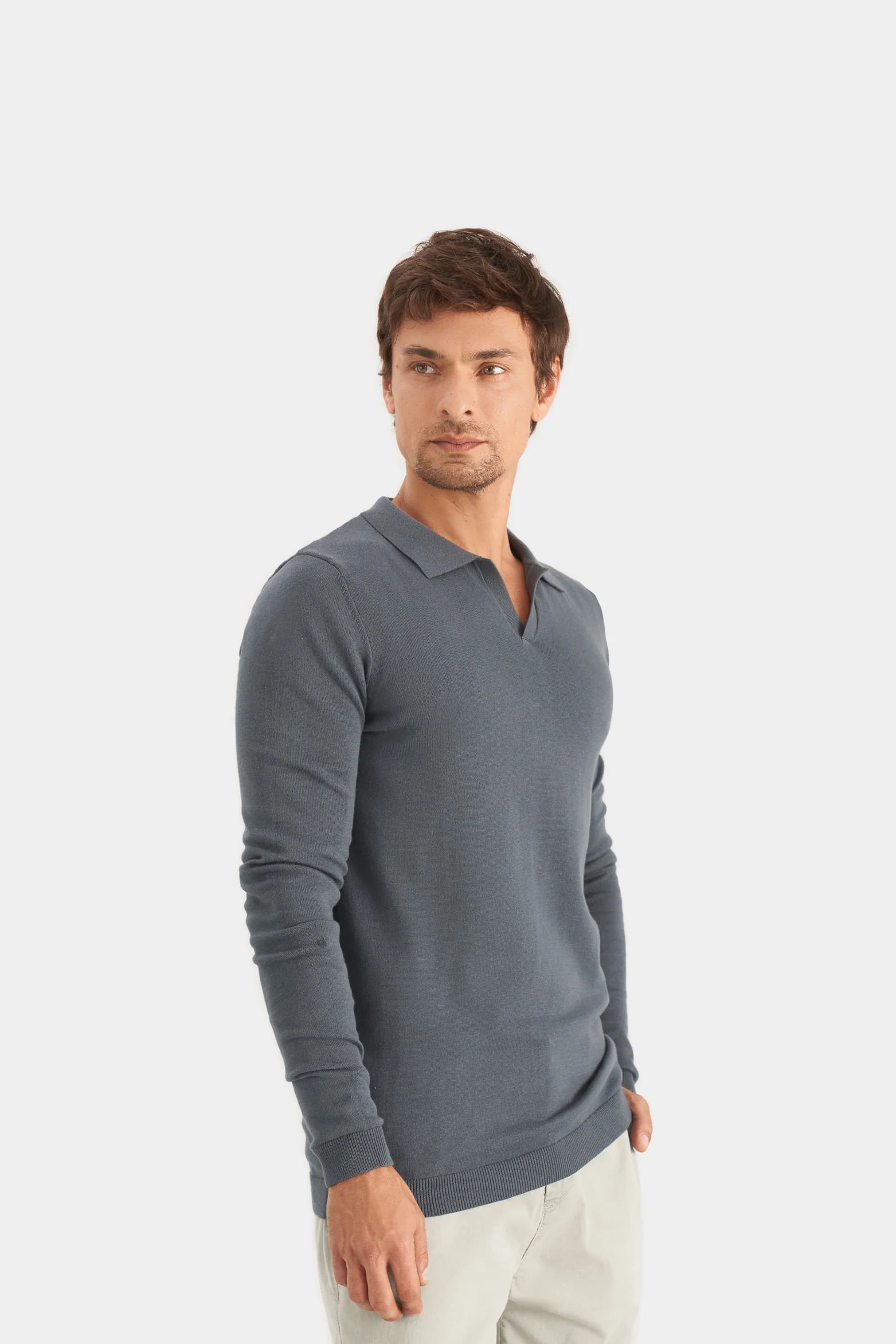 Men’s Pyxis Long Sleeve Knit Polo in Green - Image 3