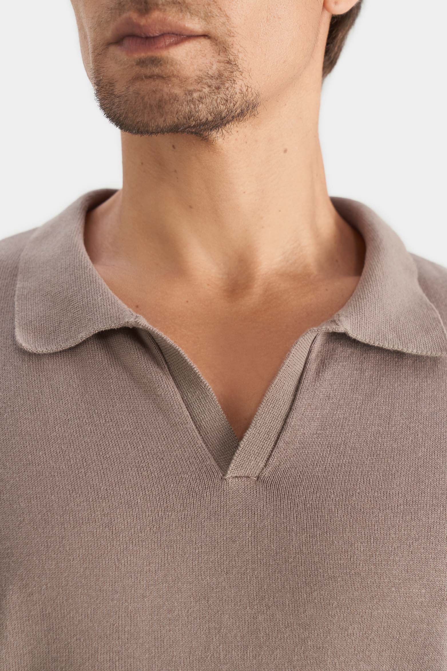 Men’s Pyxis Long Sleeve Knit Polo in Tobacco - Image 2