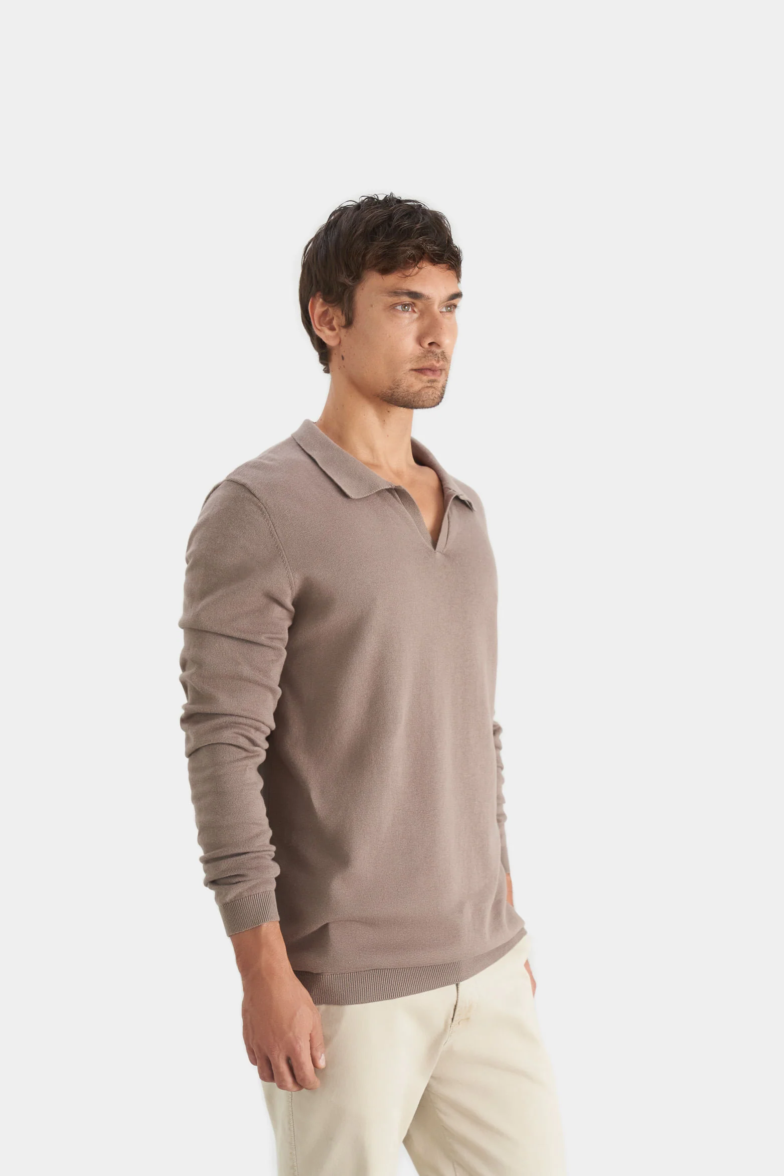Men’s Pyxis Long Sleeve Knit Polo in Tobacco - Image 3