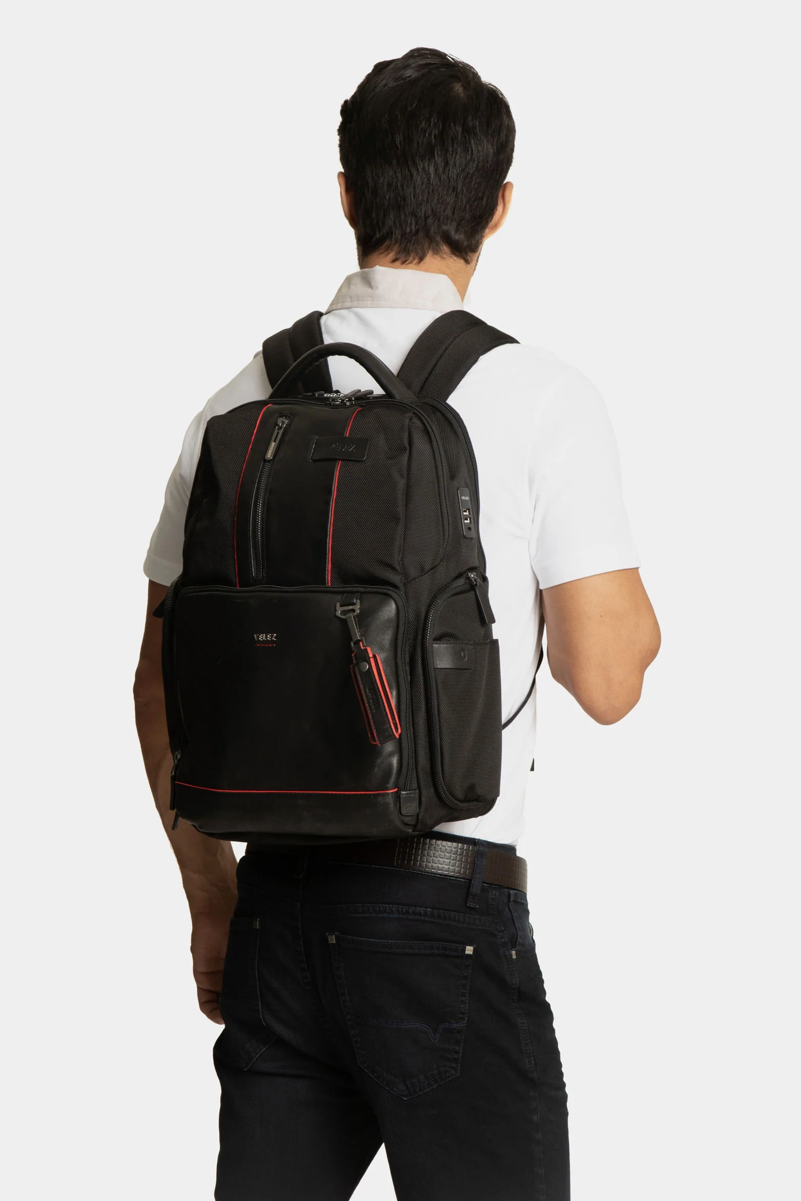 Men’s Security Sport Backpack in Black Canvas with Leather Accents - Image 2