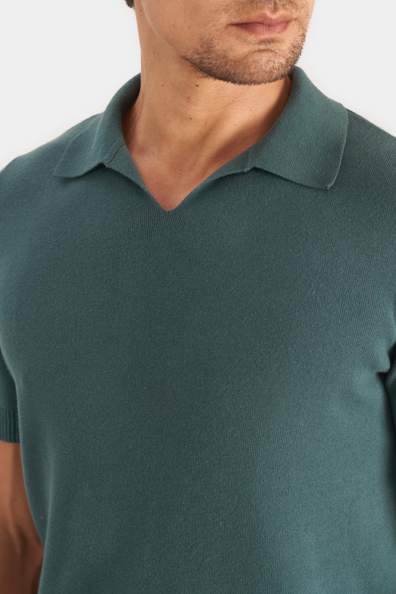 Men’s V-Neck Knit Polo in Aquamarine XX - Image 2