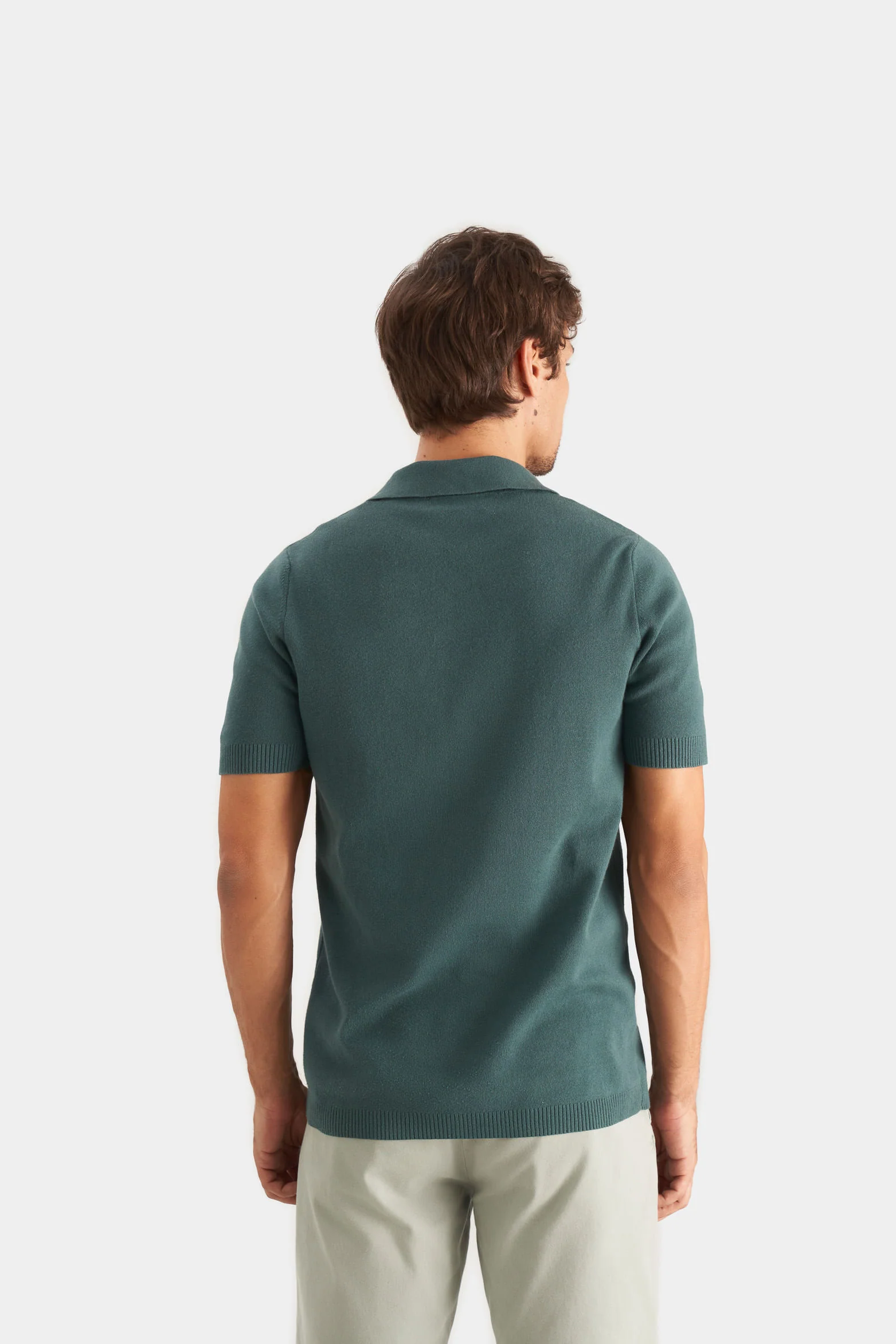 Men’s V-Neck Knit Polo in Aquamarine XX - Image 5