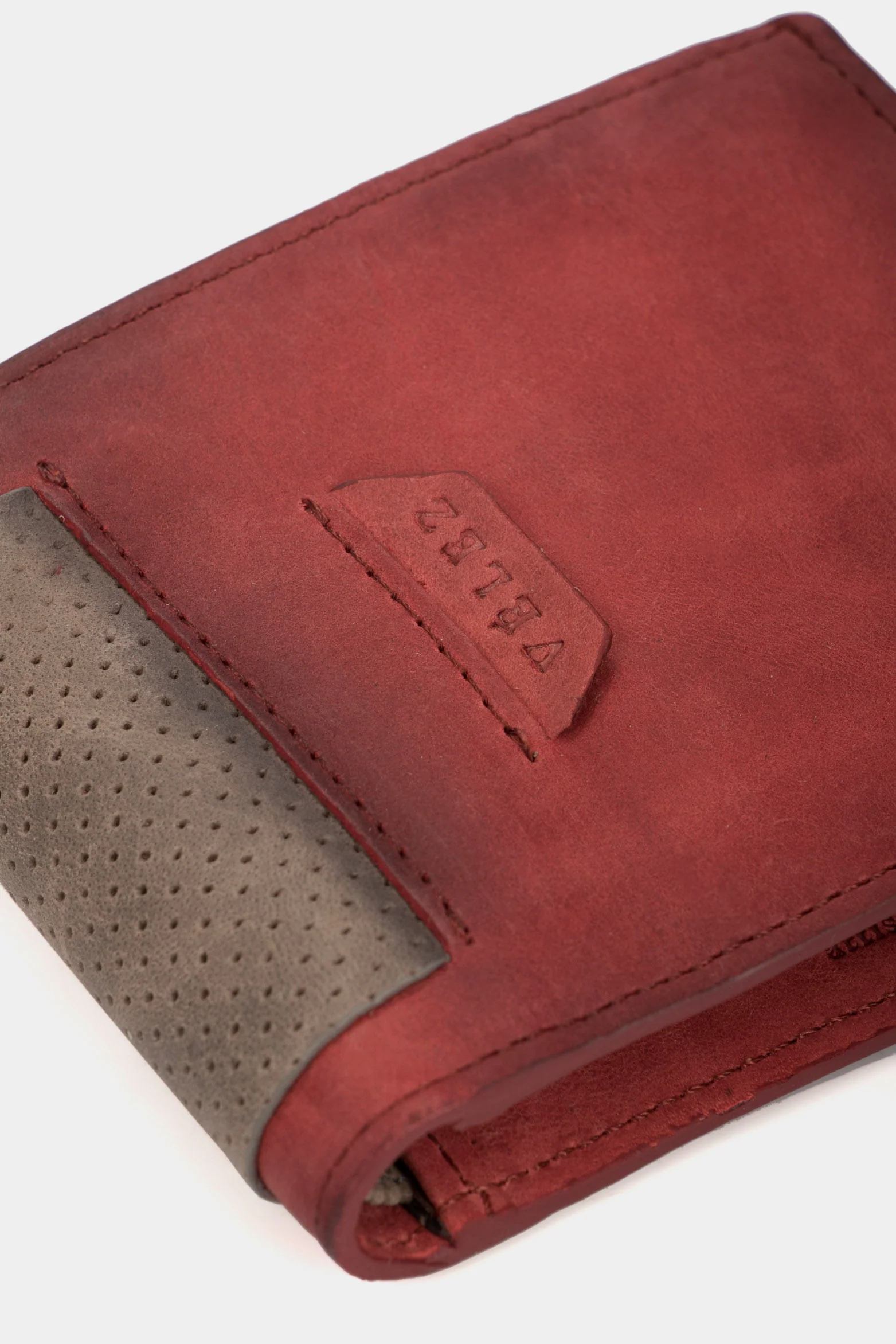 Men’s Walnut Three-Compartment Wallet in Red Leather with Aged Finish - Image 5