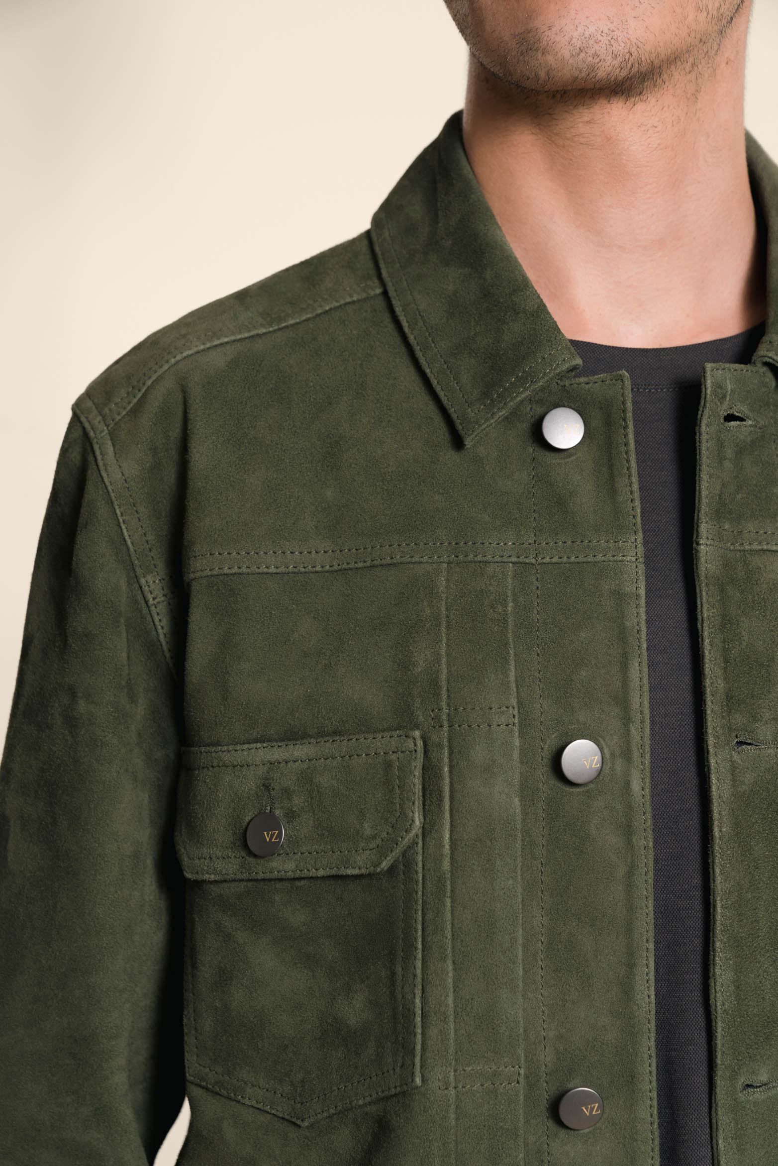 Men's Chambray Collar Zambeze Suede Jacket - Image 2