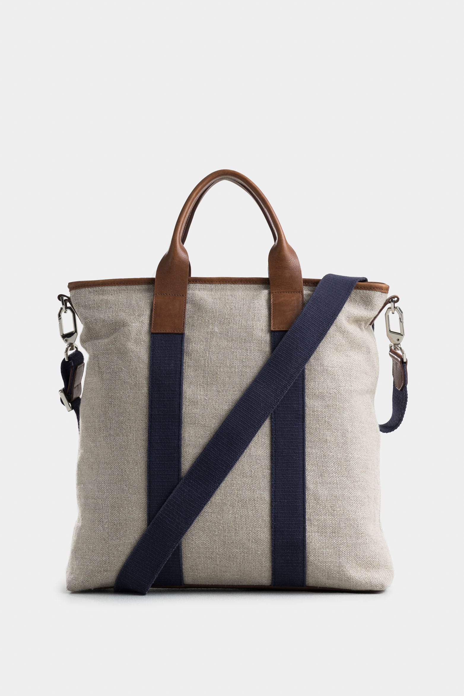 Men's Linen Fiber Canvas Shopping Bag with Leather Details - Image 3
