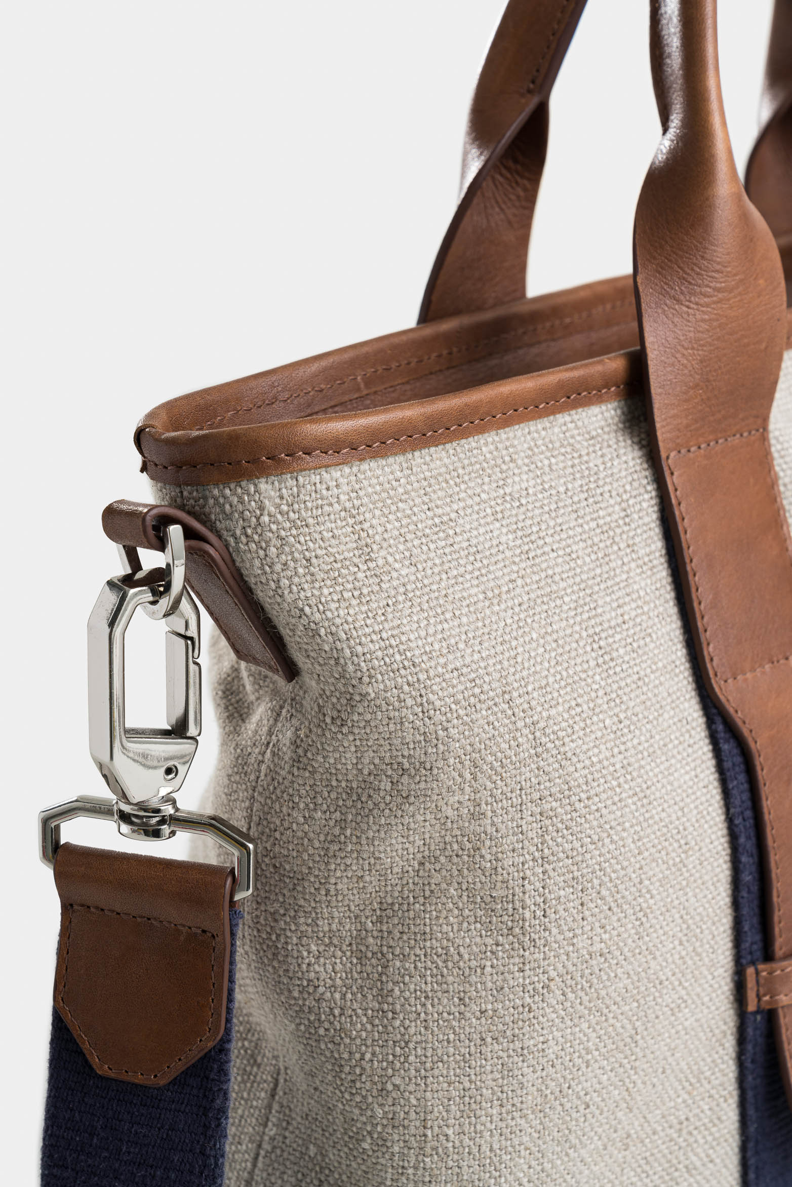Men's Linen Fiber Canvas Shopping Bag with Leather Details - Image 4