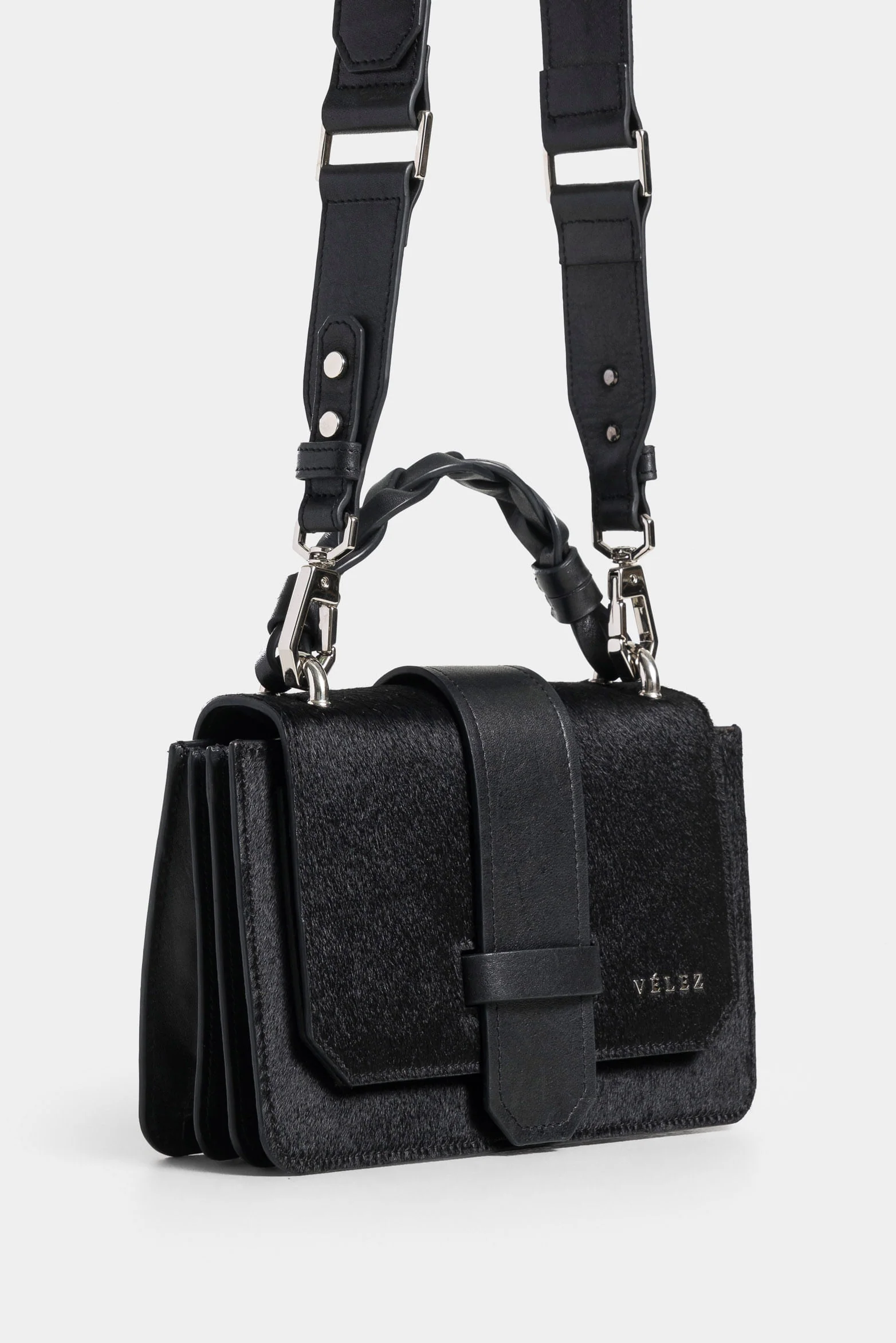 Mini garniel leather bowling bag for women with hair texture - Image 2