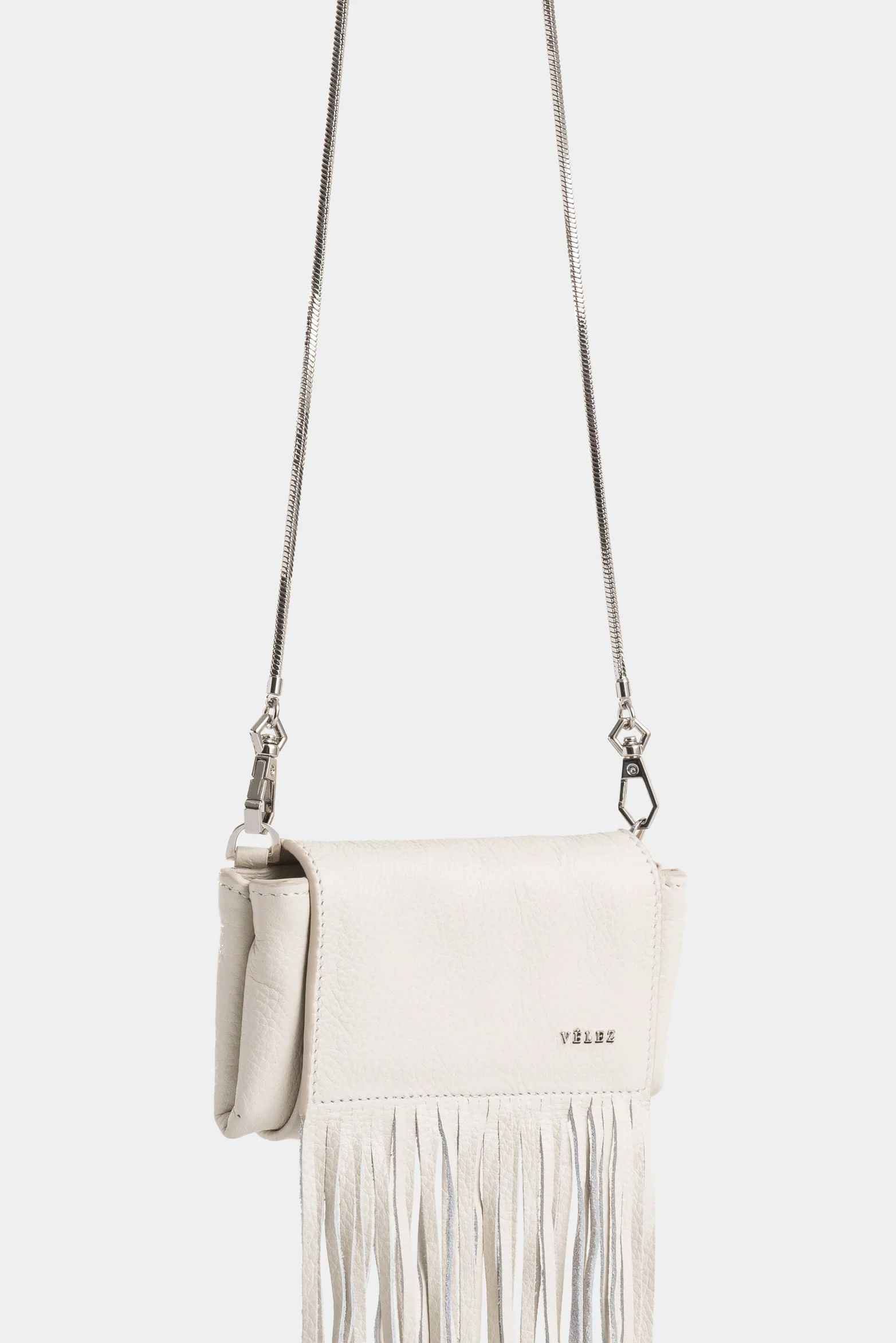 Mini Tabit cracked leather crossbody bag for women with fringes - Image 2