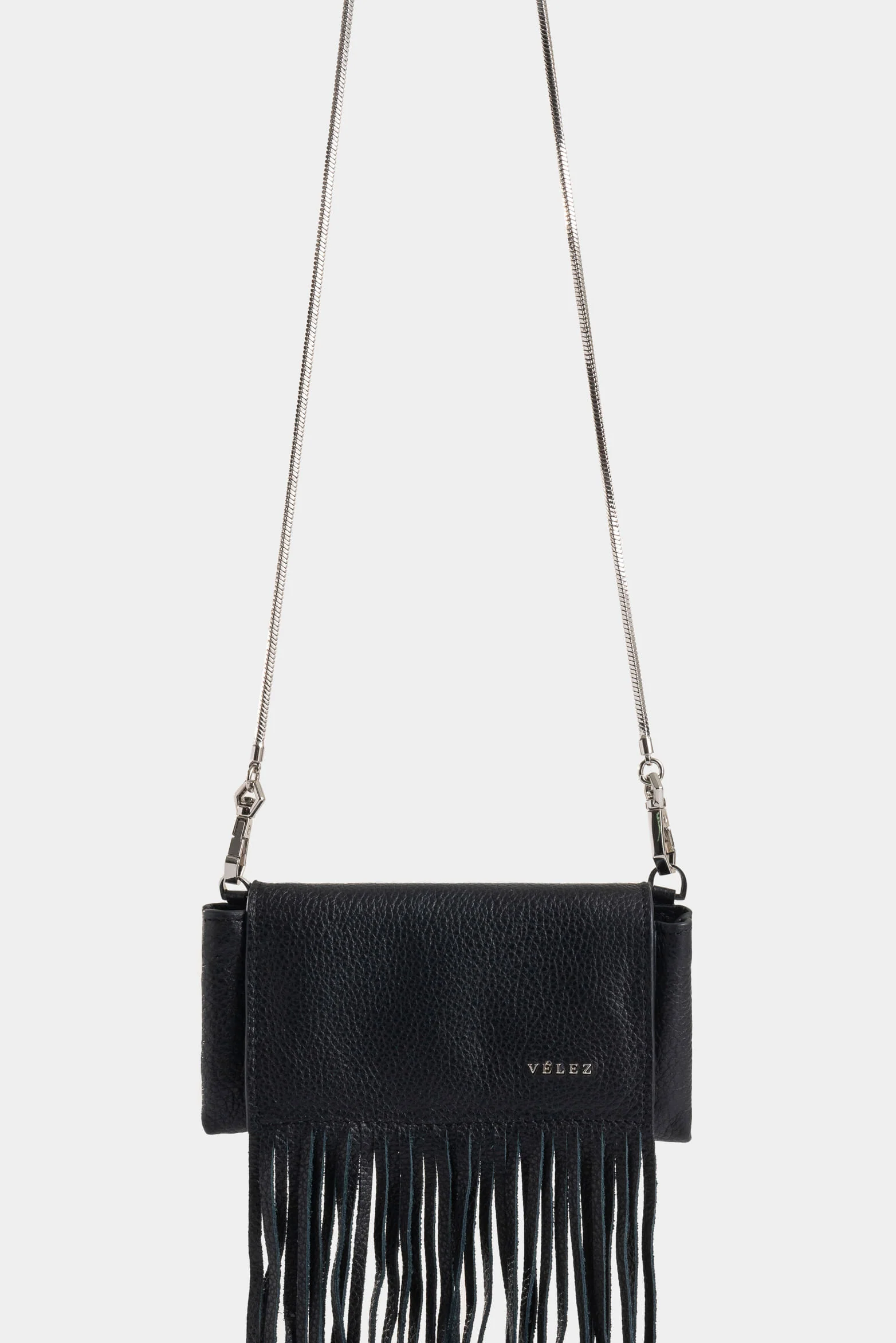 Mini Tabit cracked leather crossbody bag for women with fringes