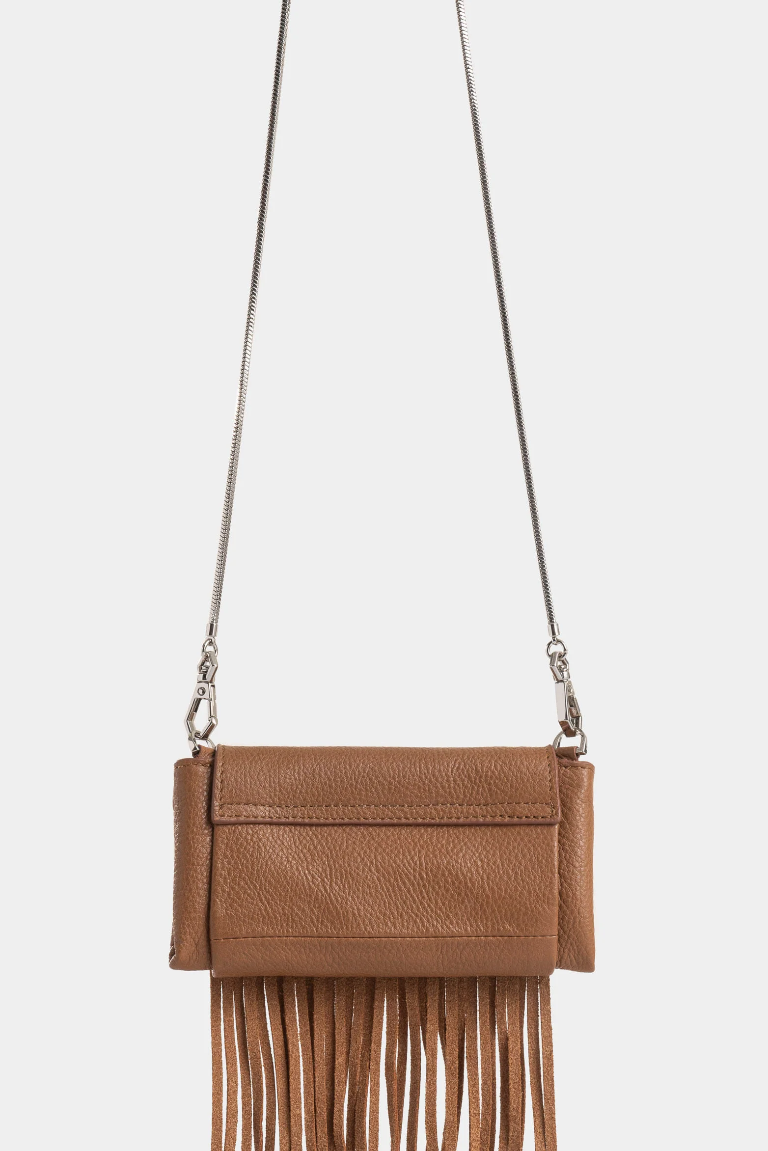 Mini Tabit cracked leather crossbody bag for women with fringes - Image 3