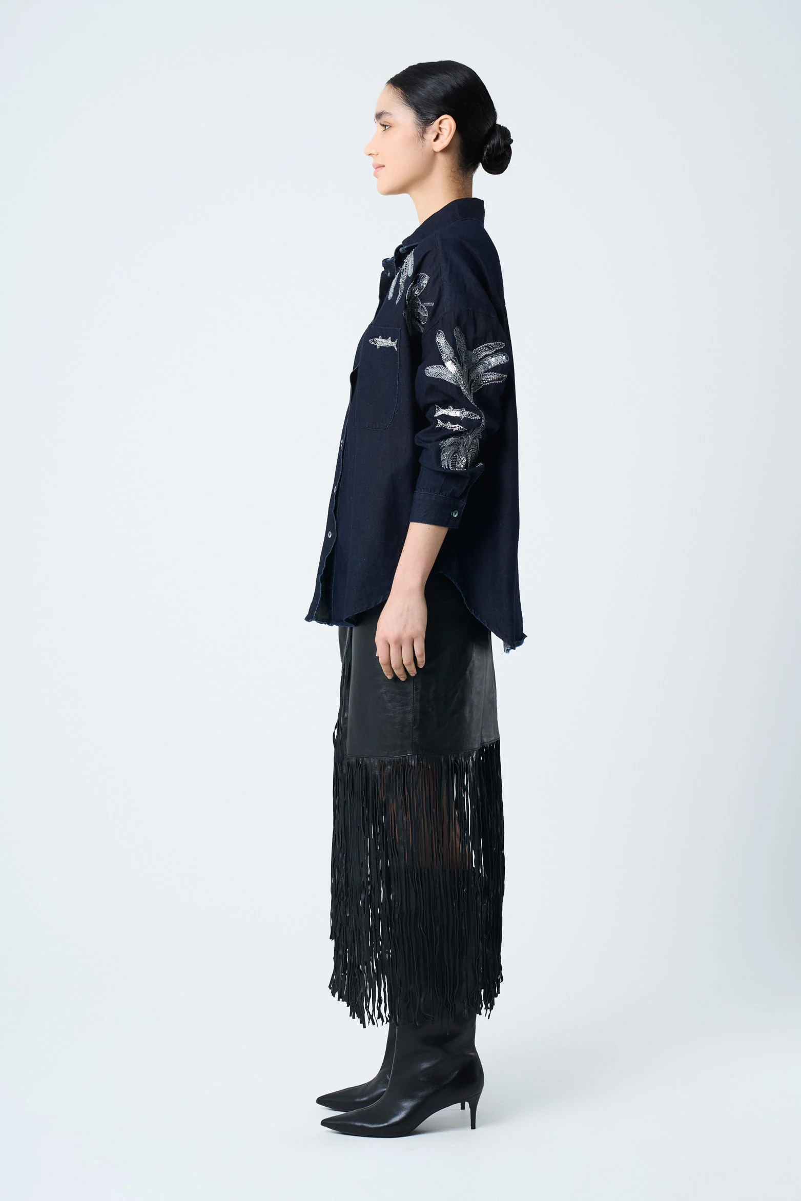 Oversized Shirt for Women with Metallic Embroidery - Image 3