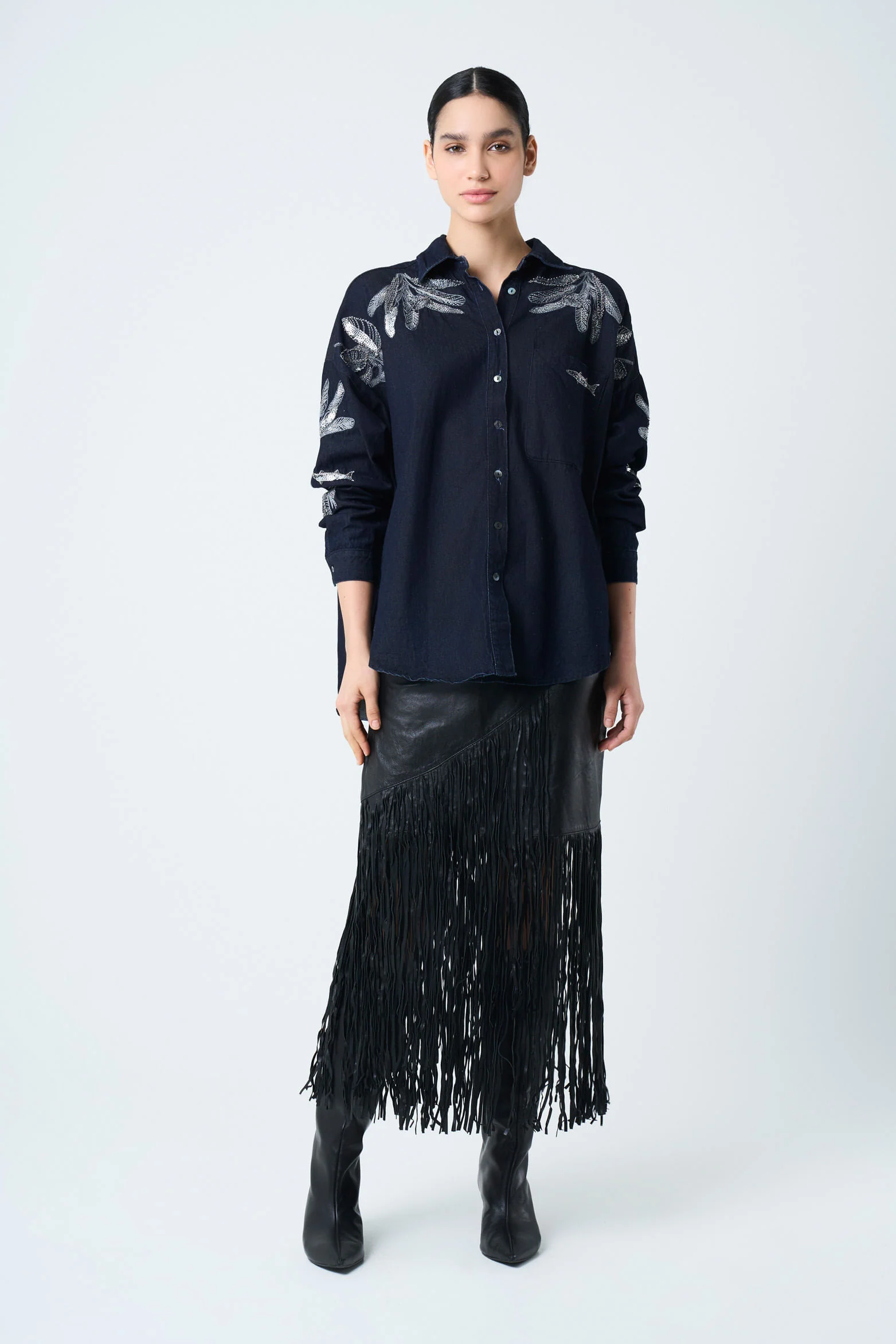 Oversized Shirt for Women with Metallic Embroidery - Image 5