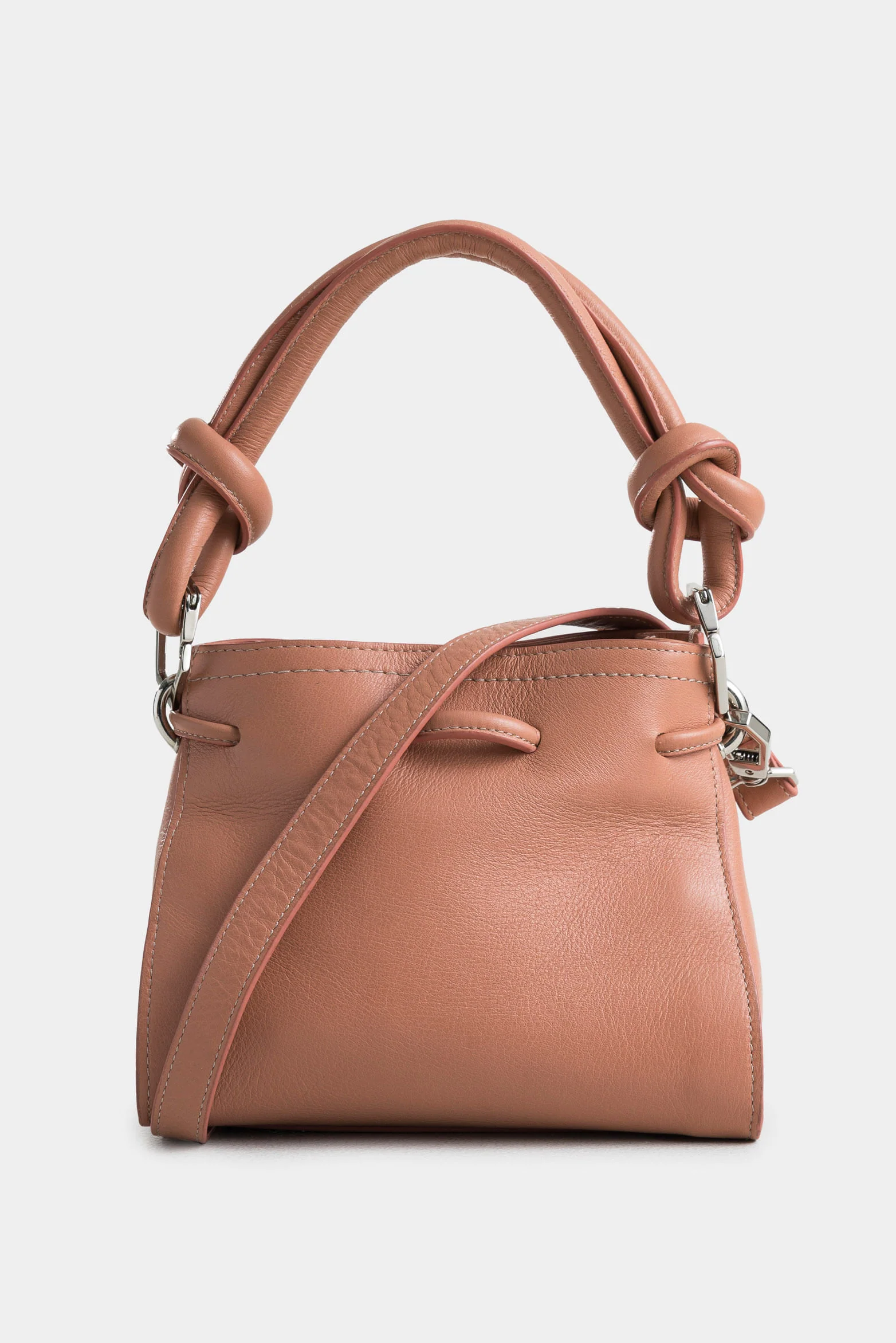 Pers Leather Hands-Free Bag for Women with Knotted Detail in Pink - Image 3